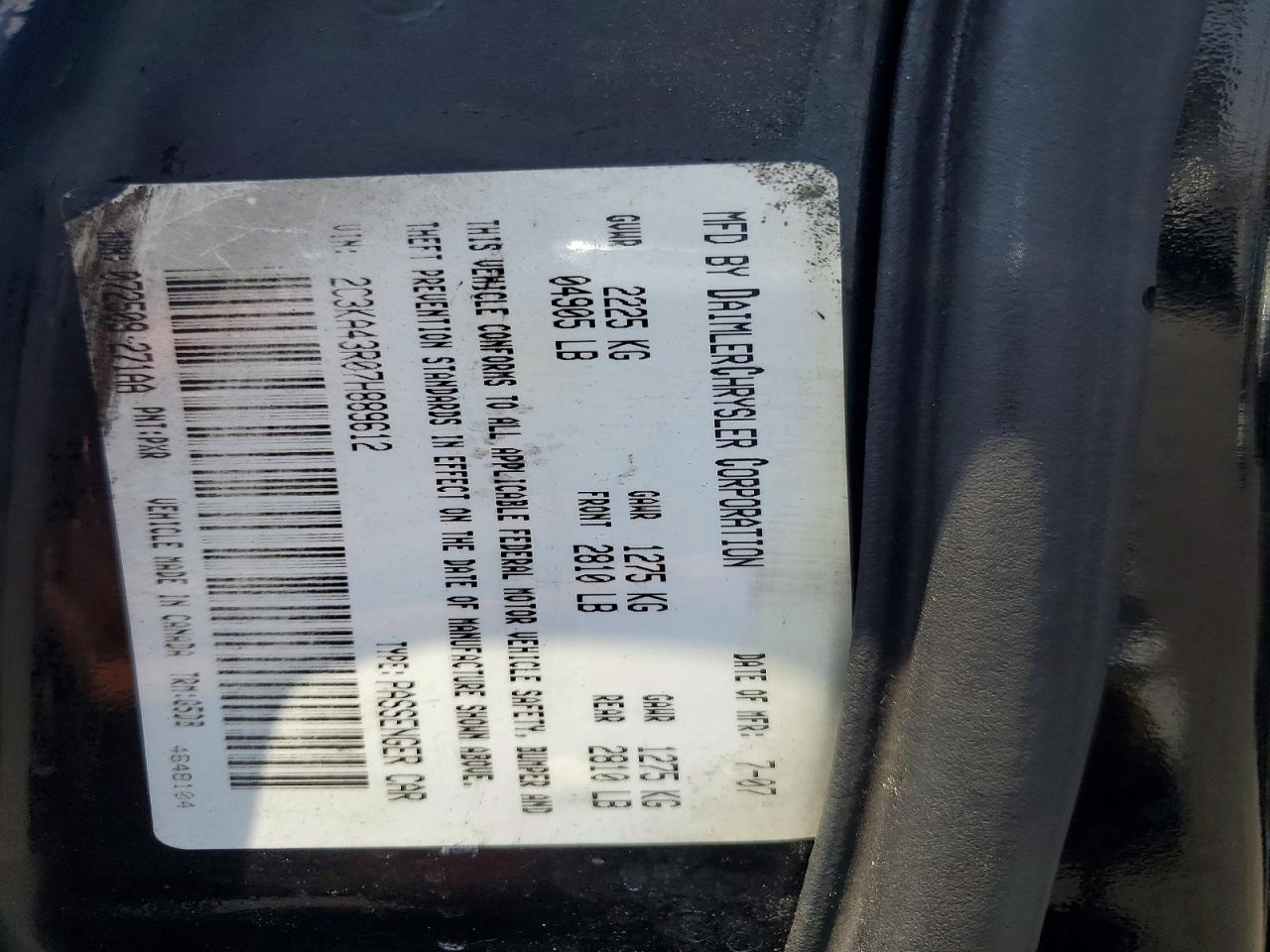 2007 Chrysler 300 Black vin: 2C3KA43R07H889612