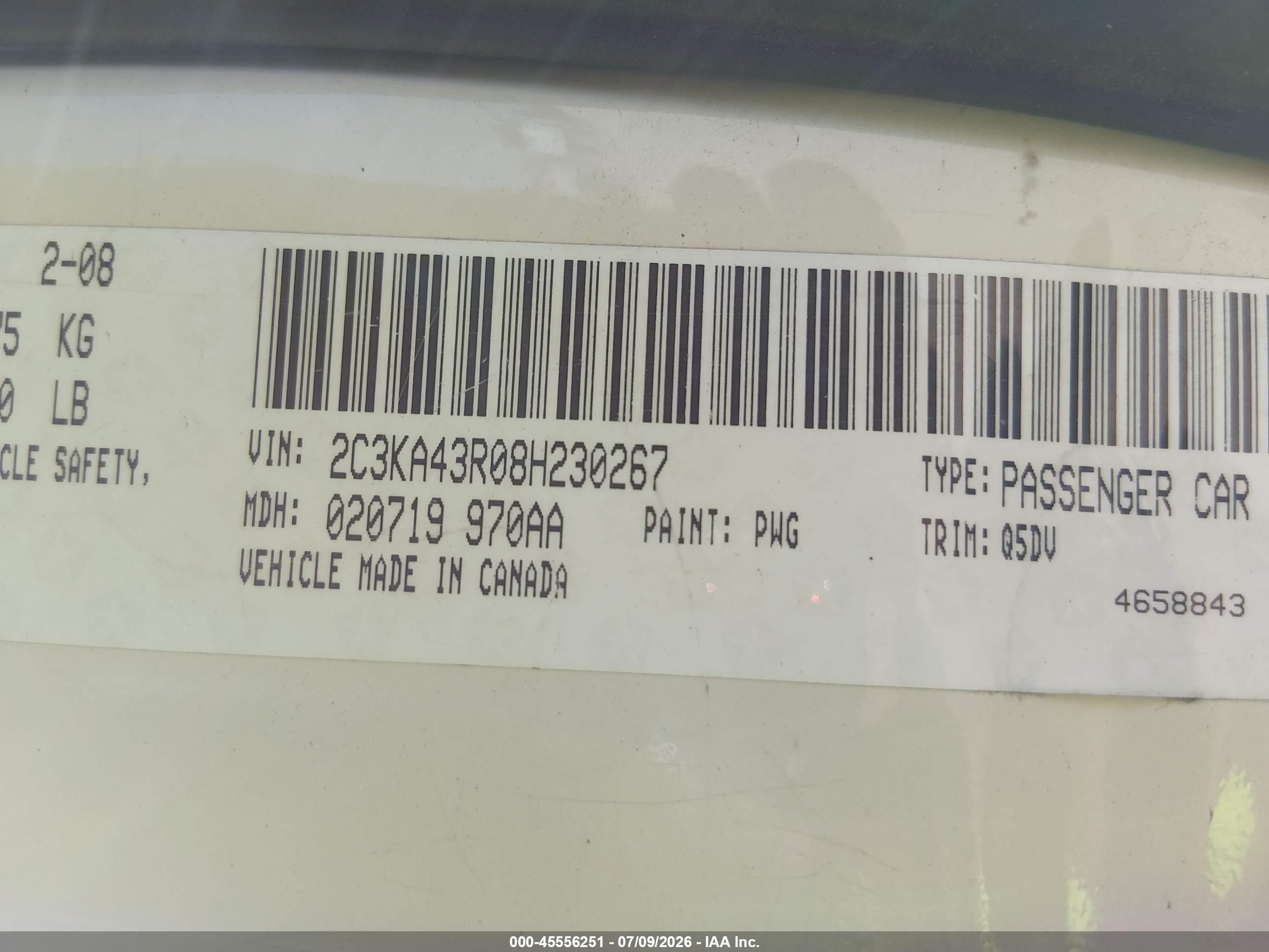 2008 Chrysler 300 Lx White vin: 2C3KA43R08H230267