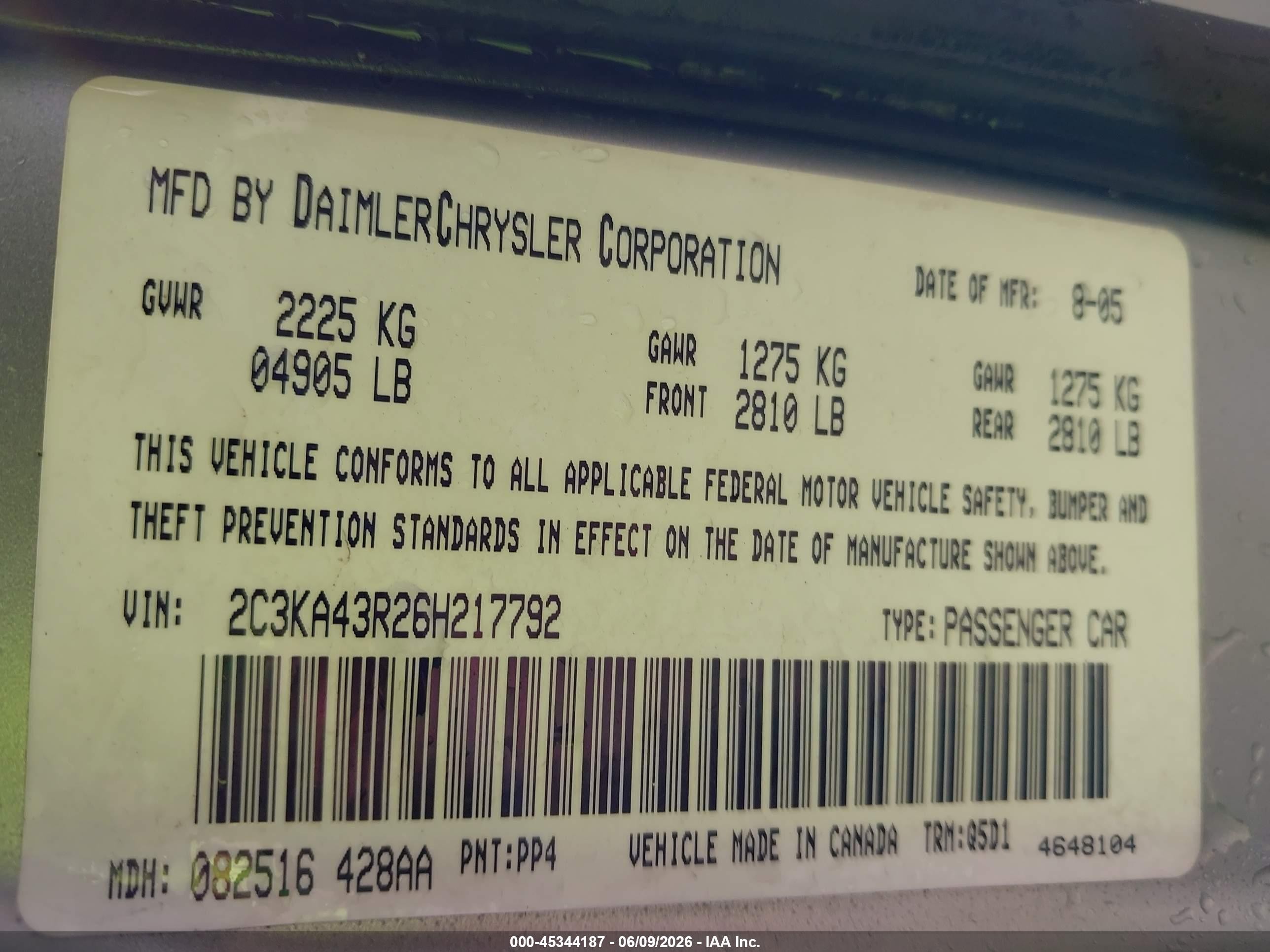2006 Chrysler 300   Silver vin: 2C3KA43R26H217792