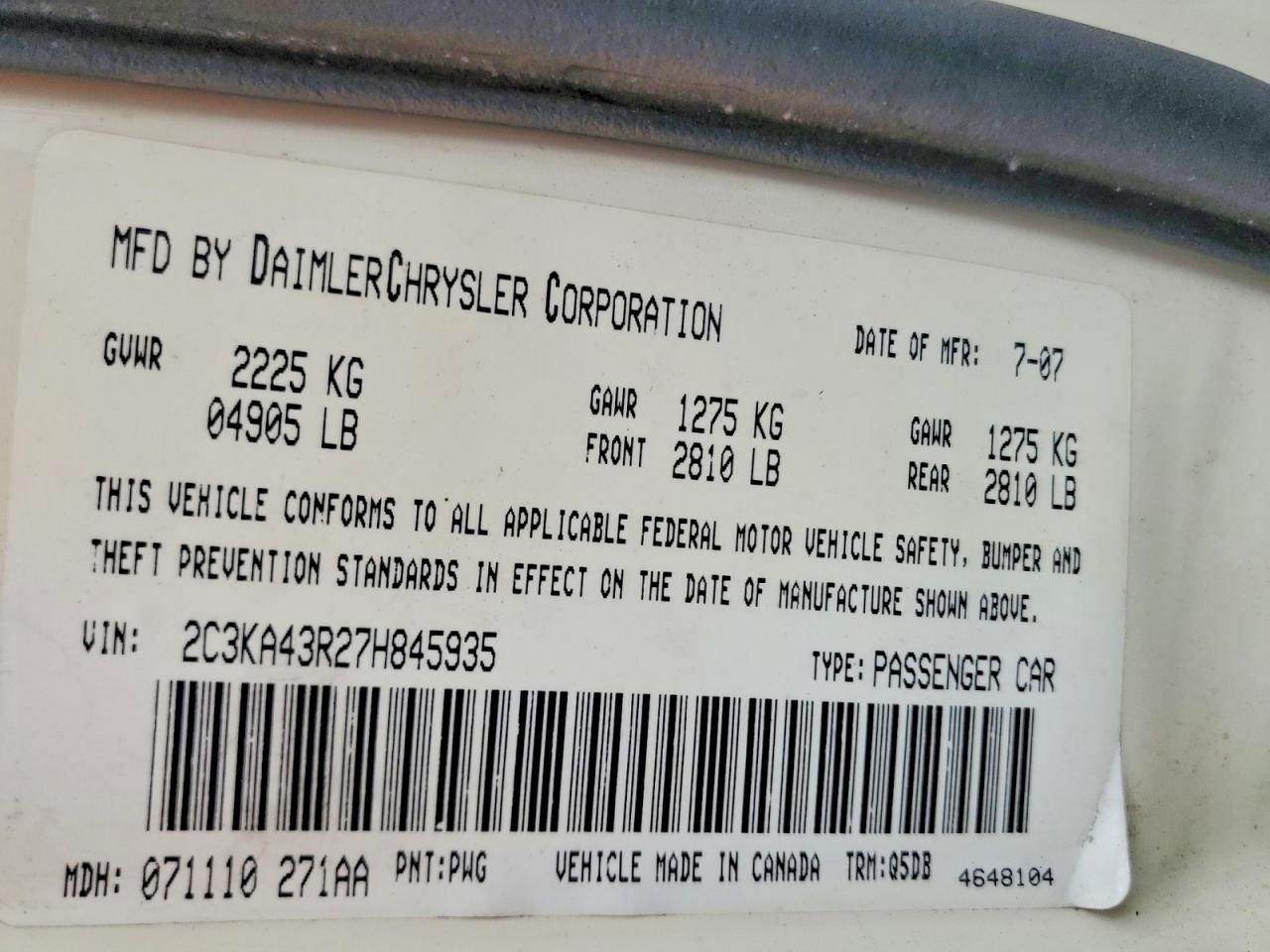 2007 Chrysler 300 Cream vin: 2C3KA43R27H845935