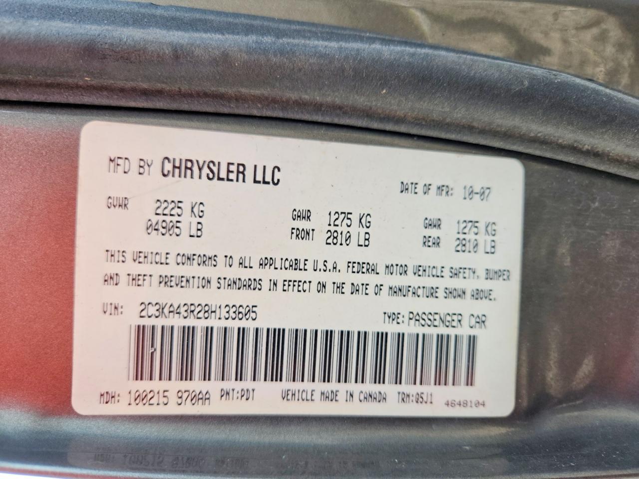 2008 Chrysler 300 Lx Charcoal vin: 2C3KA43R28H133605