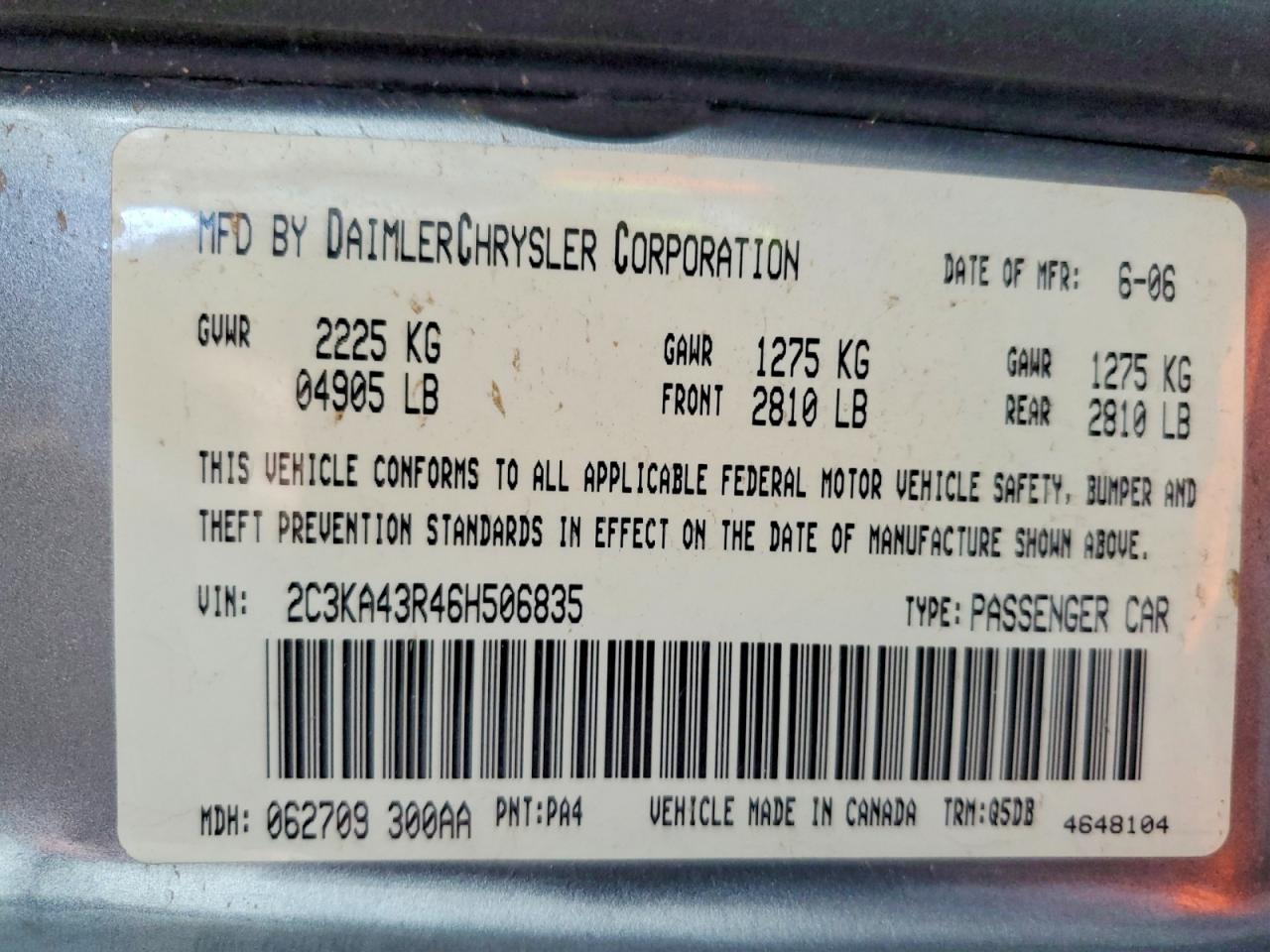 2006 Chrysler 300 Gray vin: 2C3KA43R46H506835