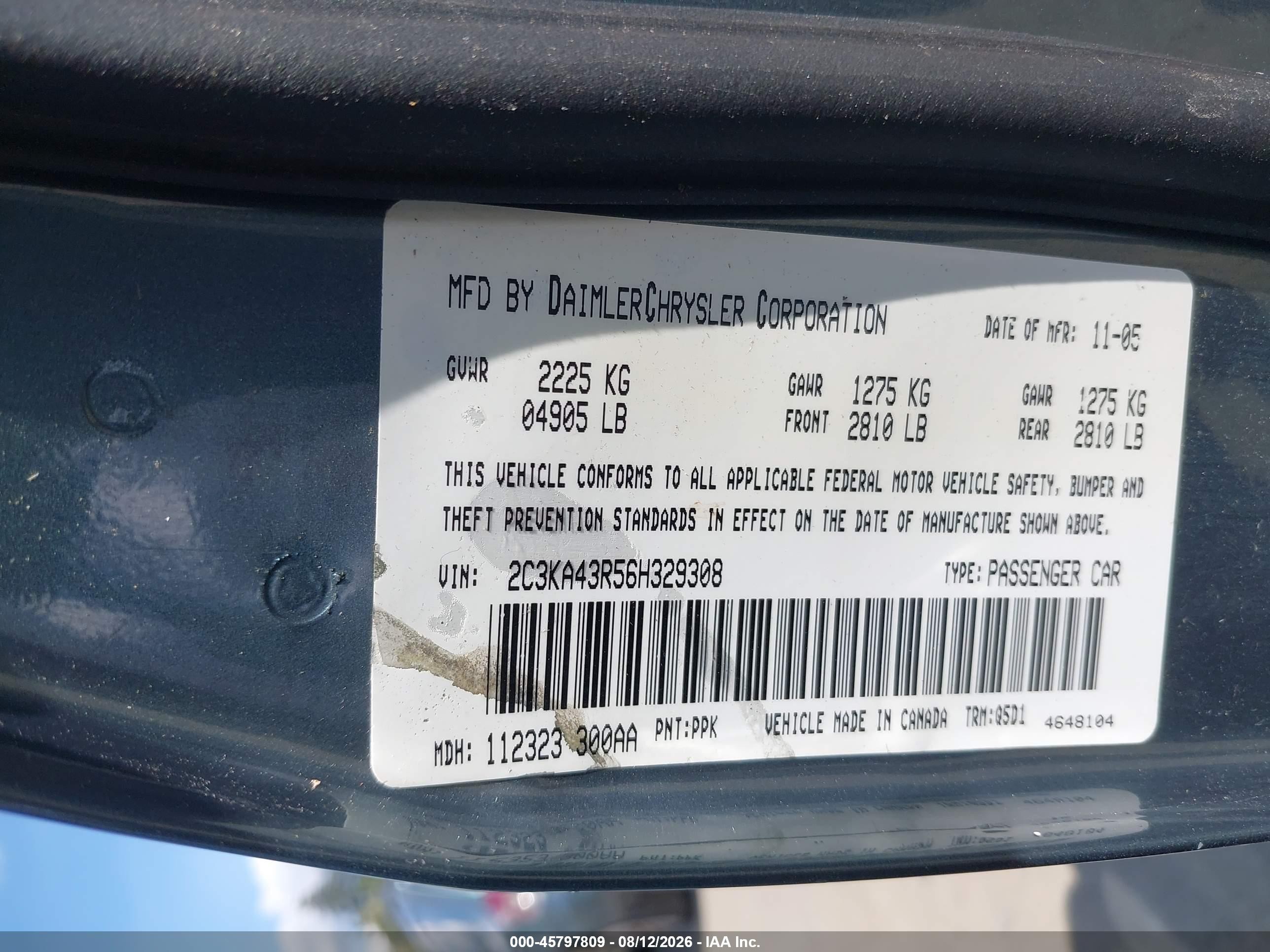 2006 Chrysler 300   Серый vin: 2C3KA43R56H329308