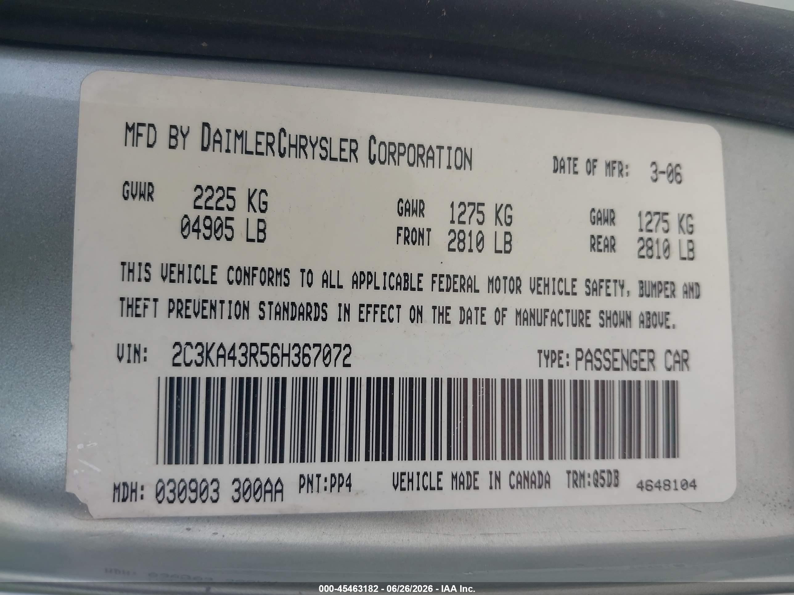 2006 Chrysler 300   Silver vin: 2C3KA43R56H367072