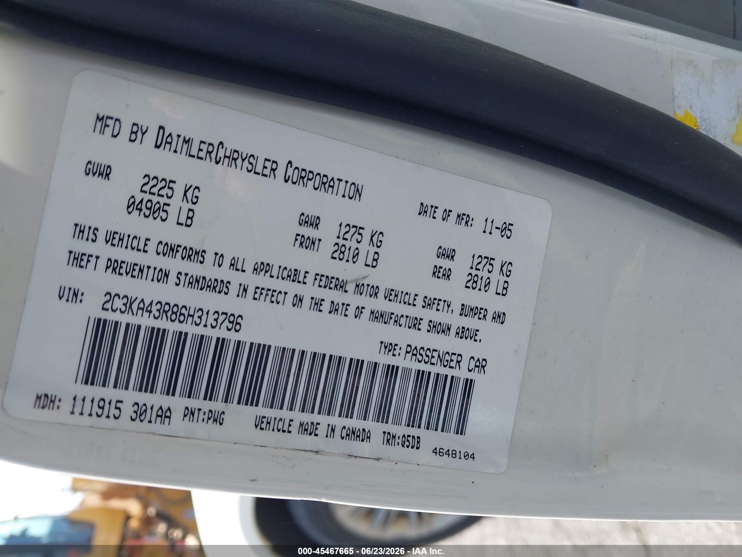 2006 Chrysler 300   Cream vin: 2C3KA43R86H313796