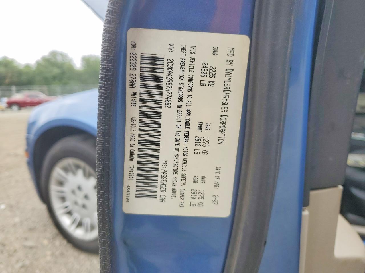 2007 Chrysler 300 Blue vin: 2C3KA43R87H774062