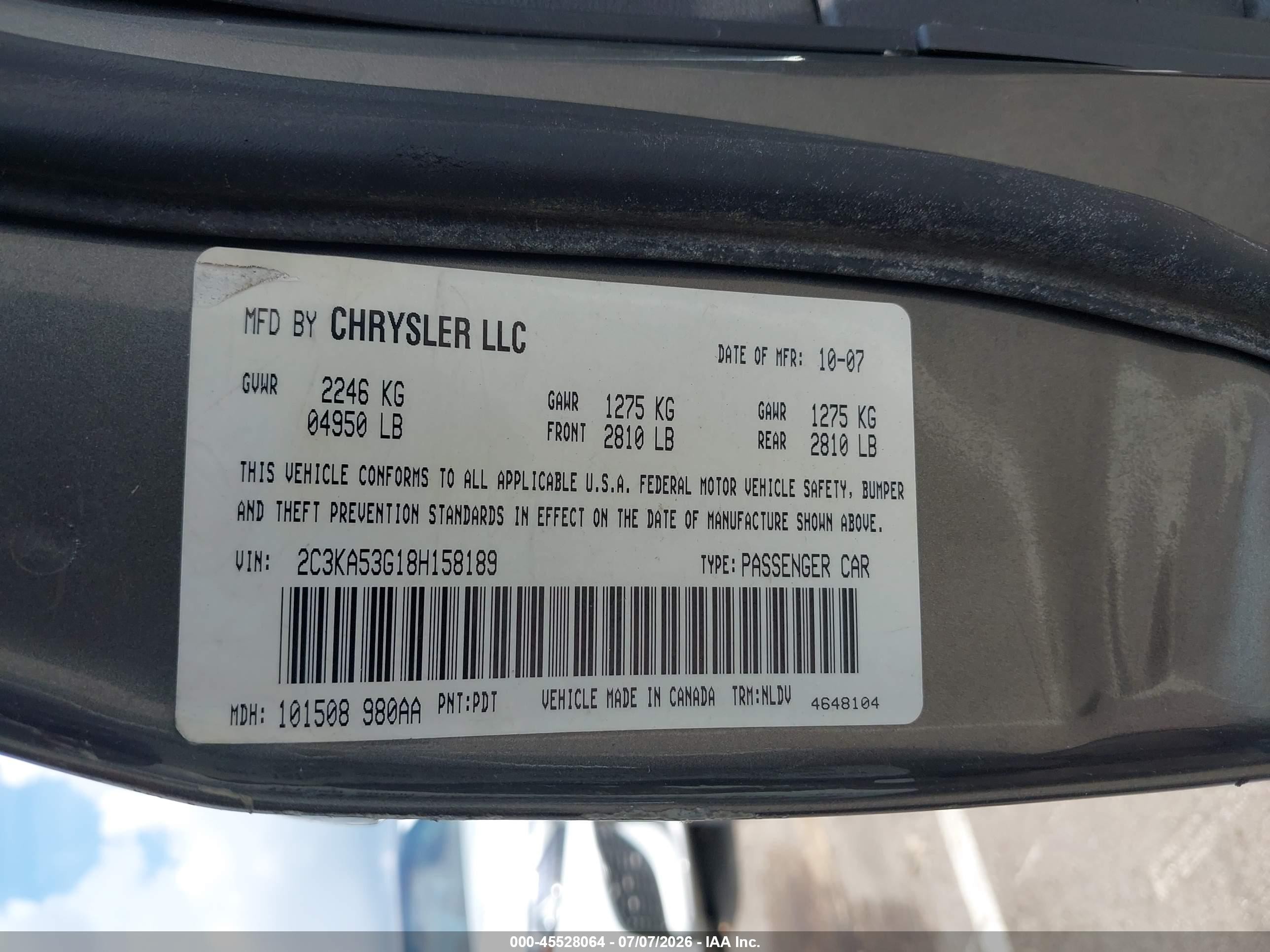 2008 Chrysler 300 Touring Gray vin: 2C3KA53G18H158189