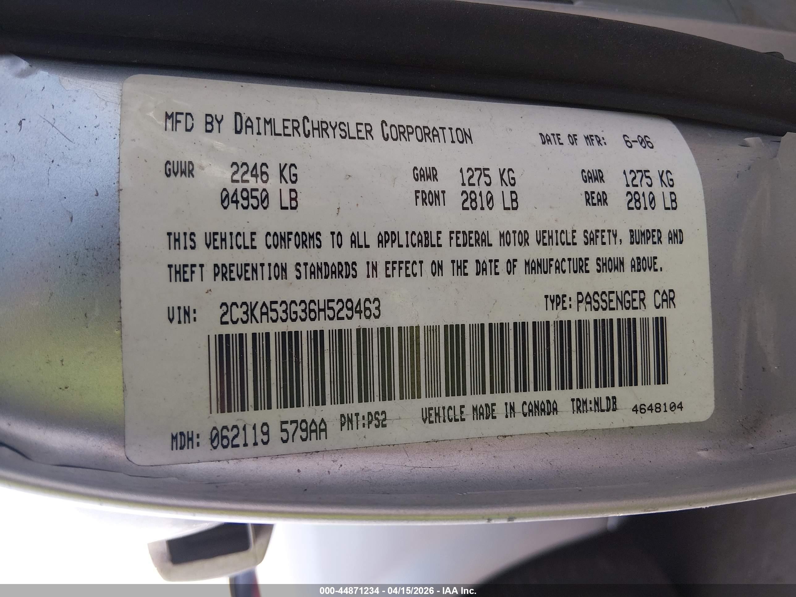 2006 Chrysler 300 Touring Silver vin: 2C3KA53G36H529463