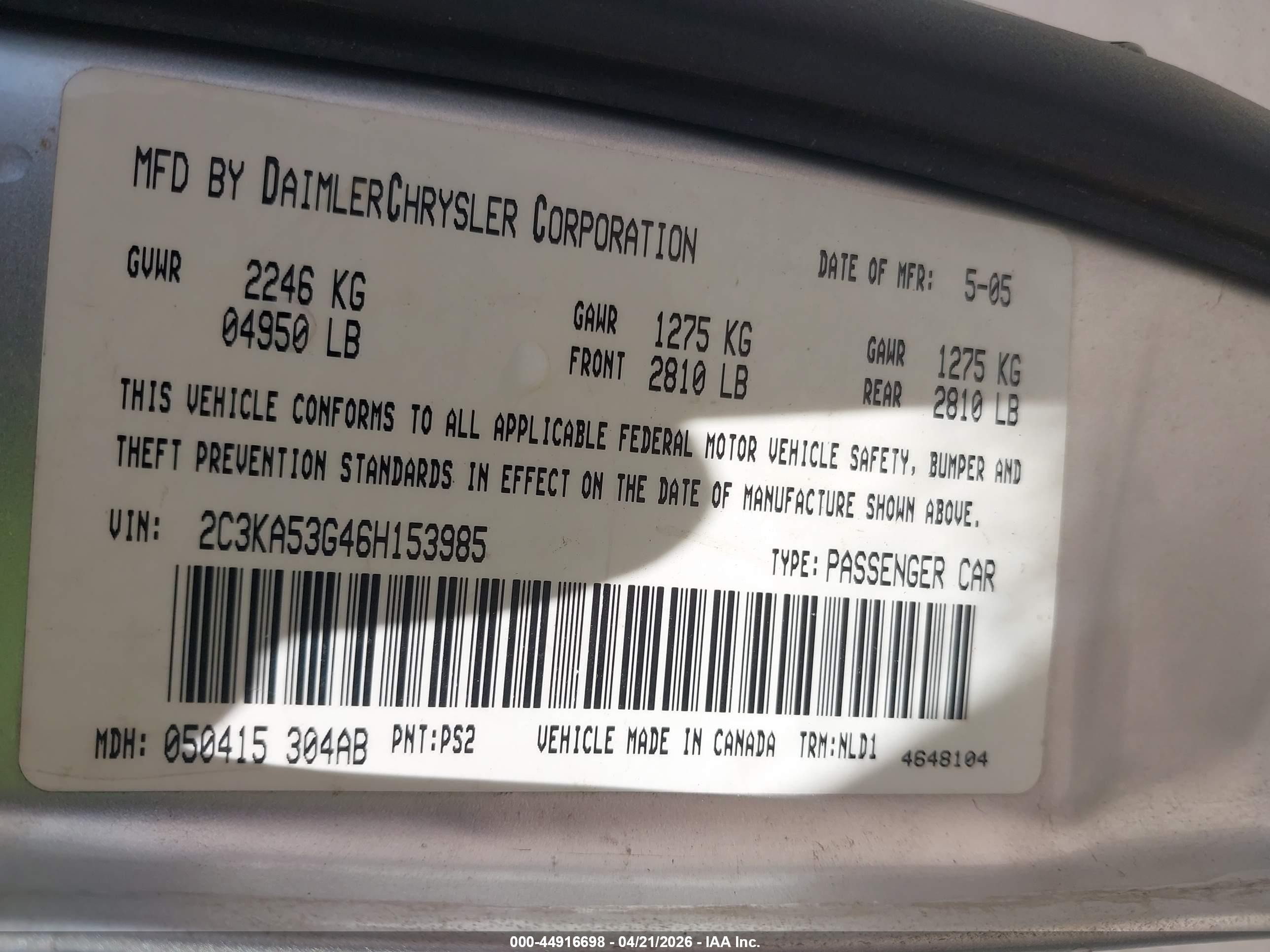 2006 Chrysler 300 Touring Silver vin: 2C3KA53G46H153985
