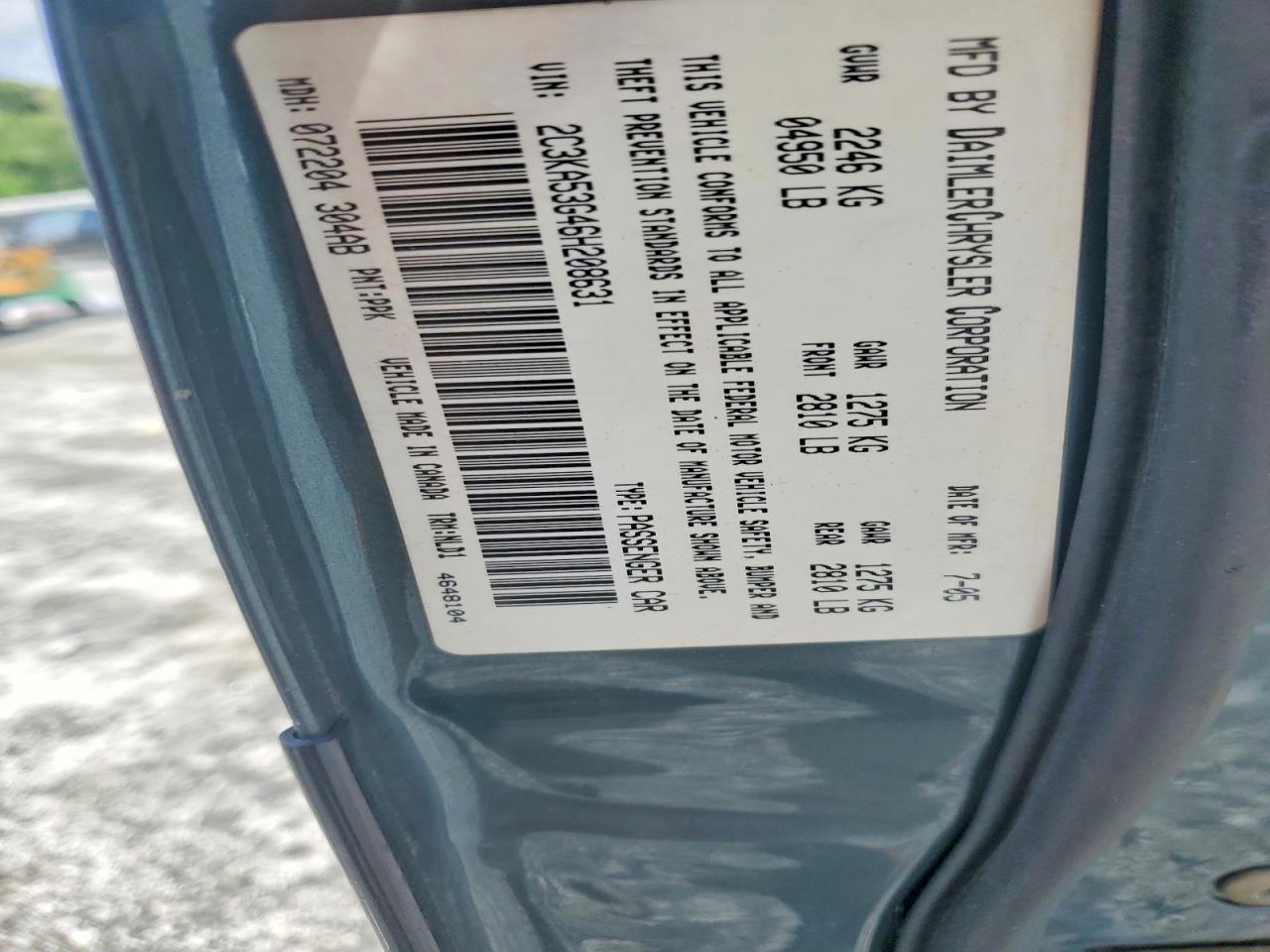 2006 Chrysler 300 Touring Blue vin: 2C3KA53G46H208631