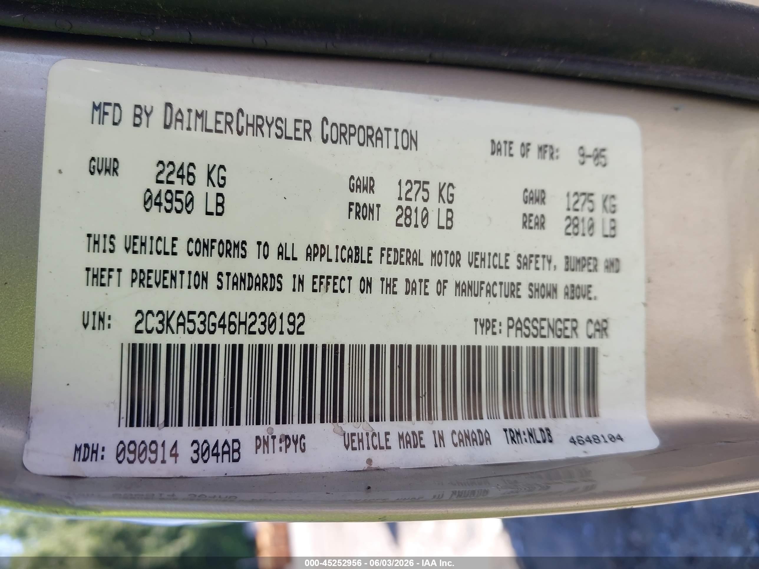 2006 Chrysler 300 Touring Beige vin: 2C3KA53G46H230192