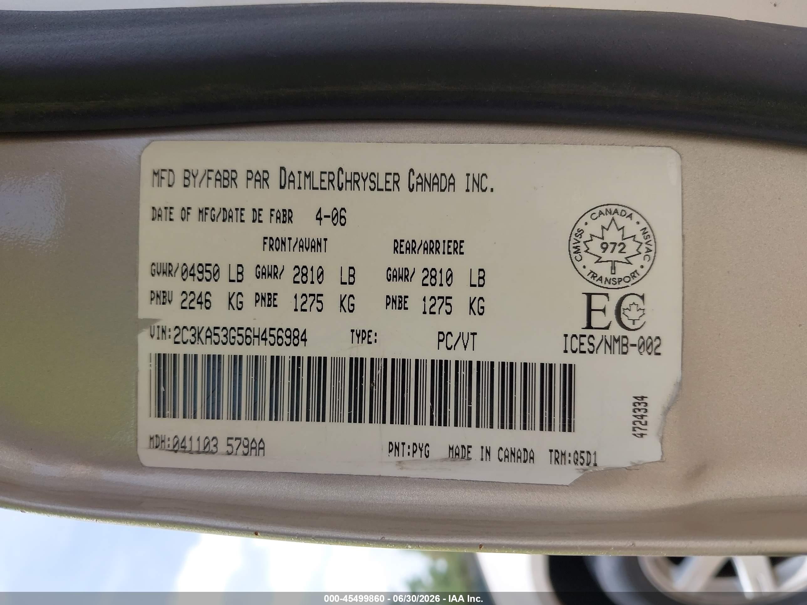2006 Chrysler 300   Gold vin: 2C3KA53G56H456984