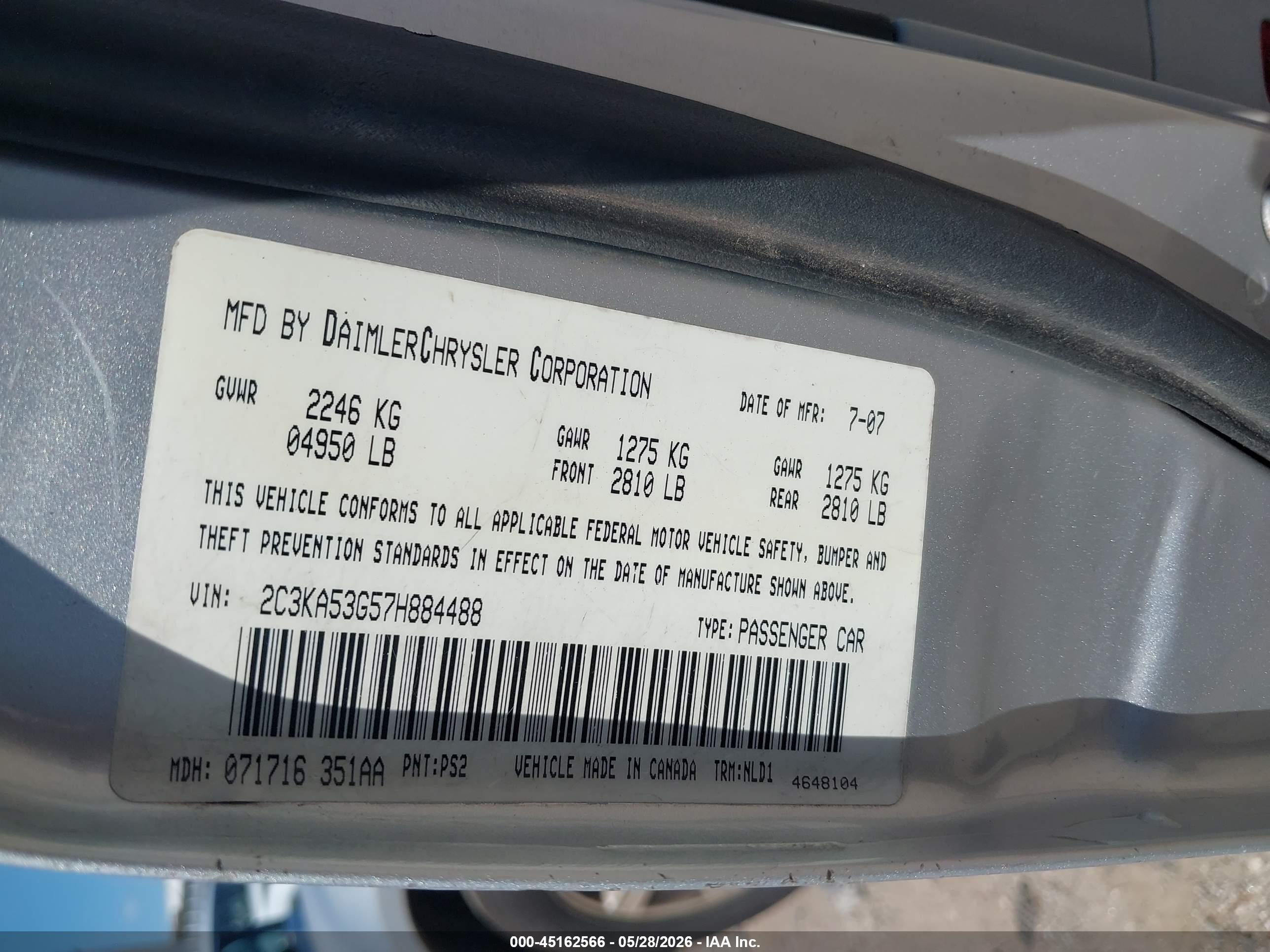 2007 Chrysler 300 Touring Silver vin: 2C3KA53G57H884488