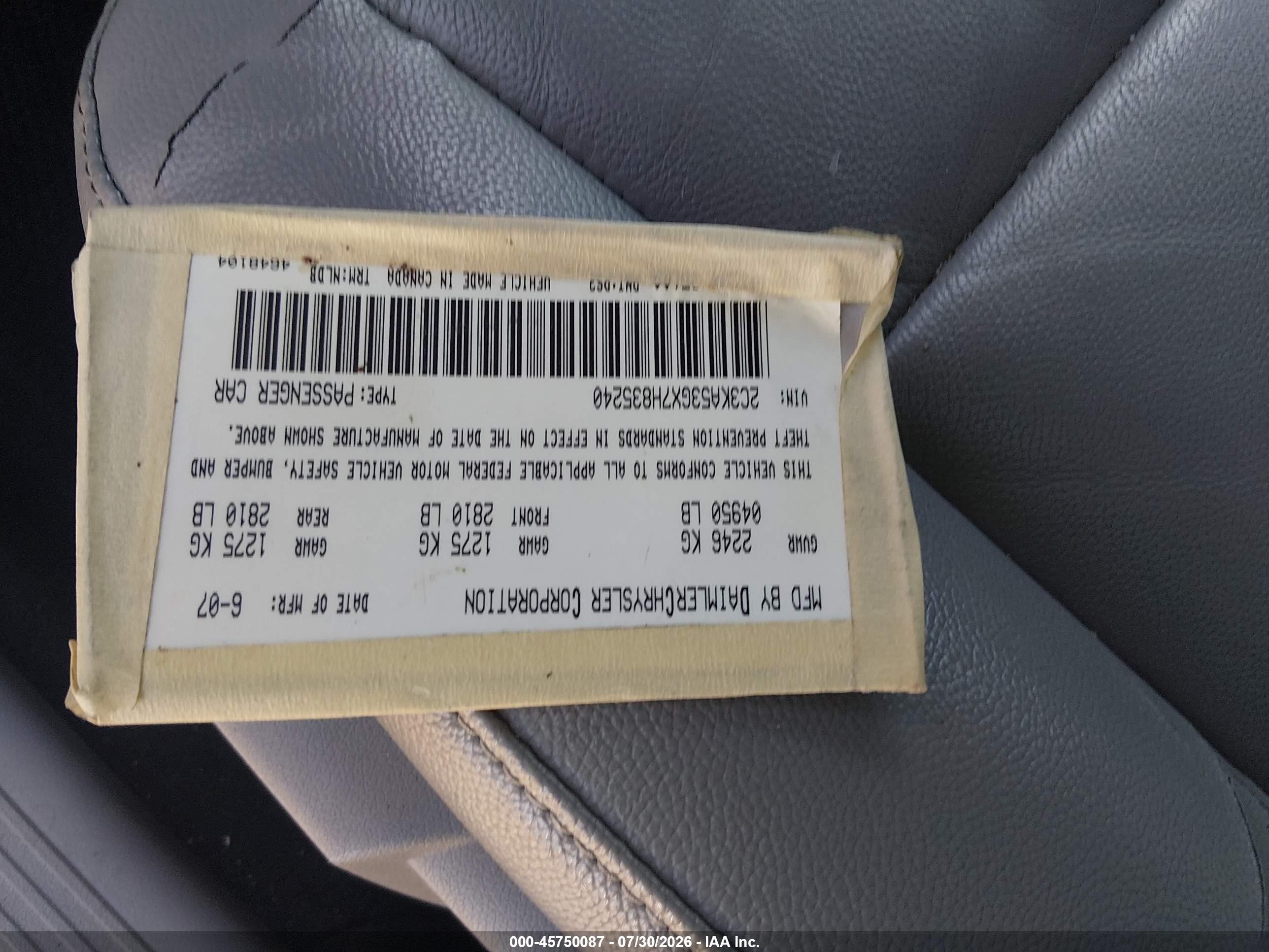 2007 Chrysler 300 Touring Серебряный vin: 2C3KA53GX7H835240