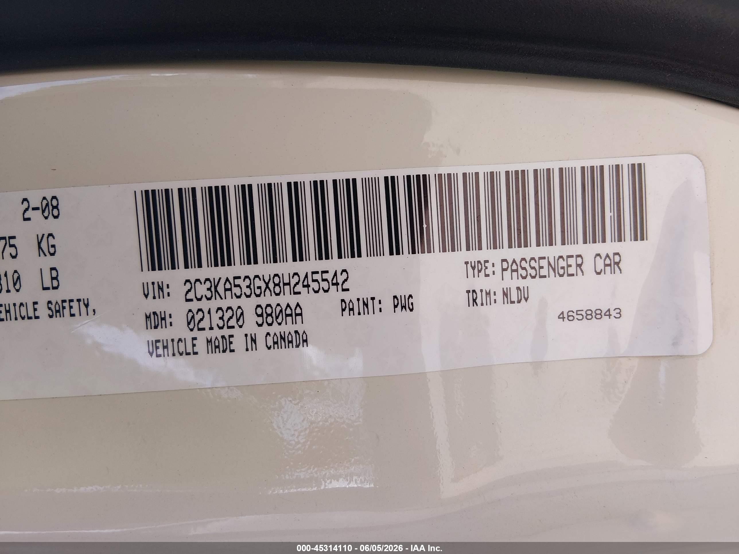 2008 Chrysler 300 Touring White vin: 2C3KA53GX8H245542