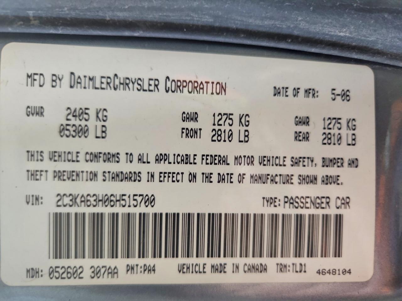 2006 Chrysler 300c Gray vin: 2C3KA63H06H515700