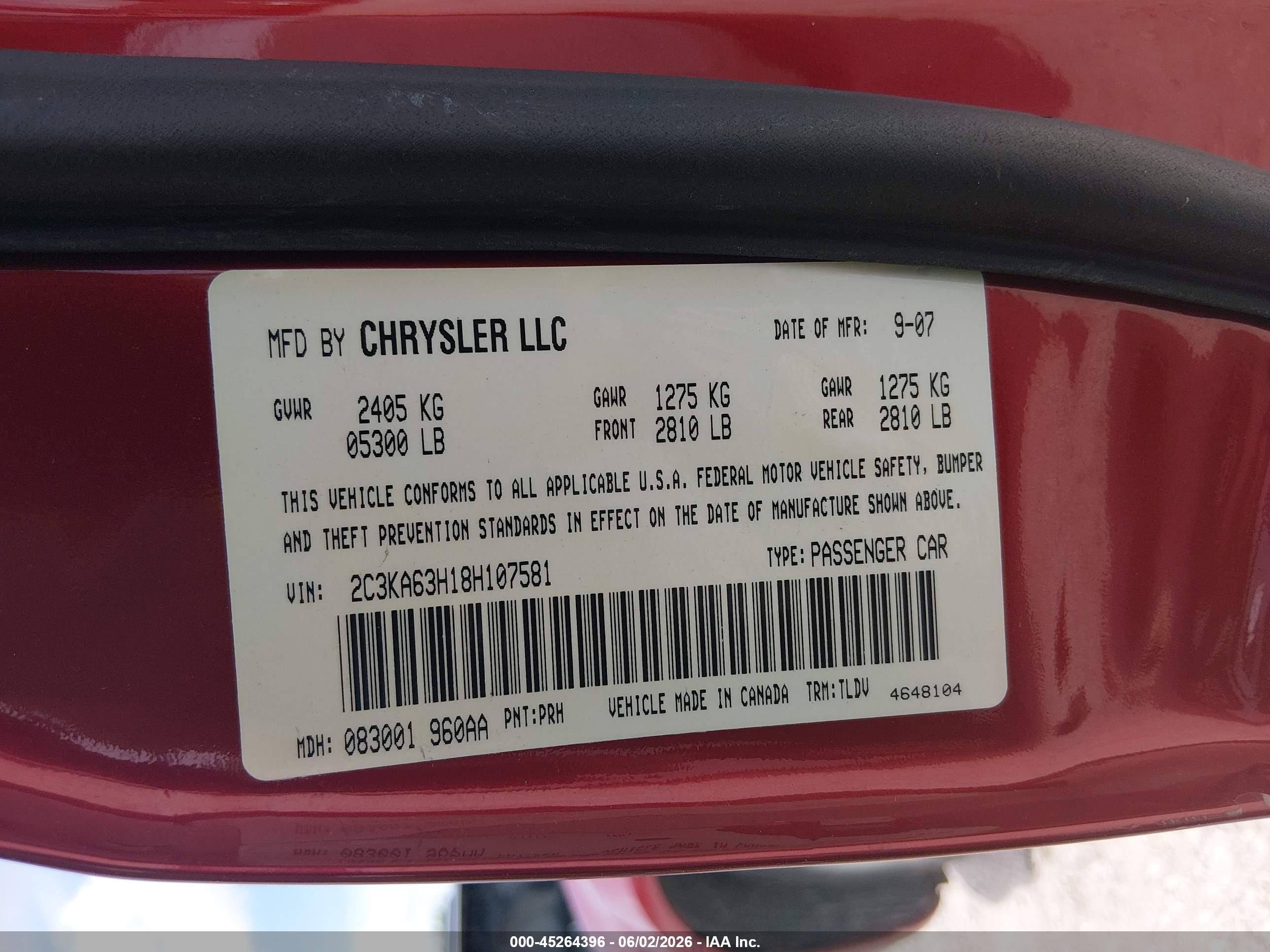 2008 Chrysler 300c Hemi Maroon vin: 2C3KA63H18H107581