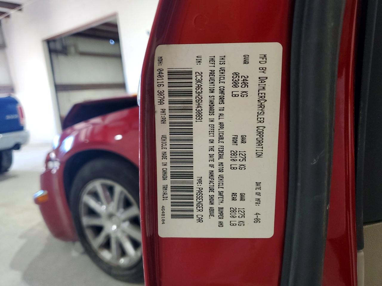 2006 Chrysler 300c Red vin: 2C3KA63H26H430891