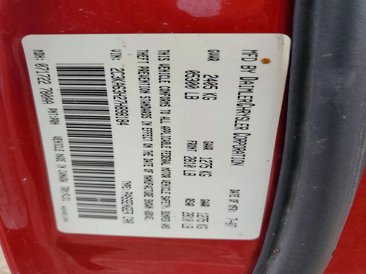 2007 Chrysler 300c Red vin: 2C3KA63H27H898184