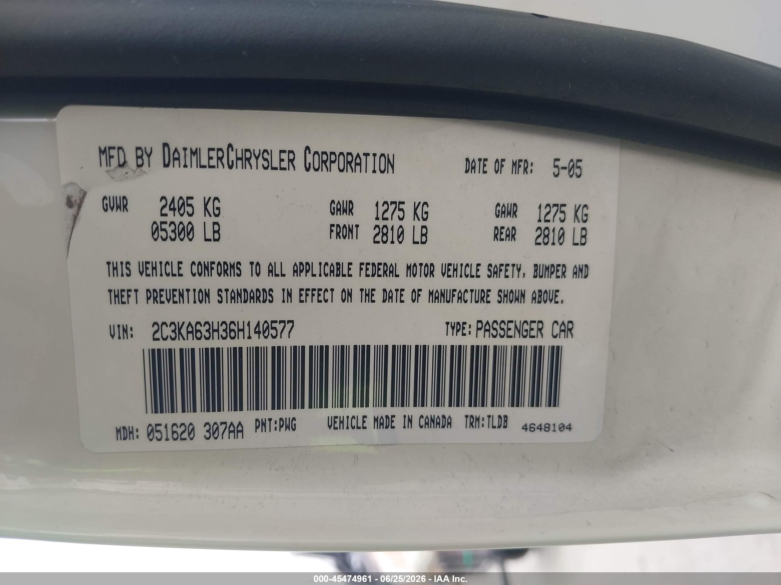 2006 Chrysler 300c   Кремовый vin: 2C3KA63H36H140577