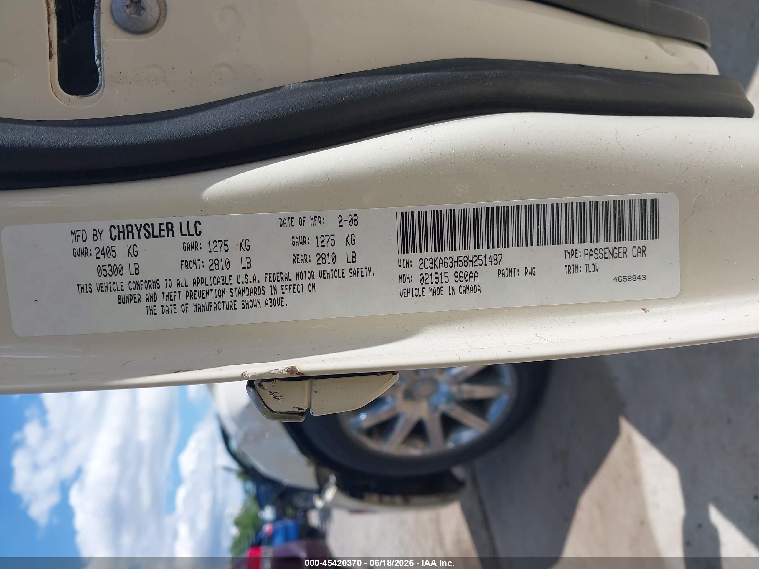 2008 Chrysler 300c Hemi Cream vin: 2C3KA63H58H251487