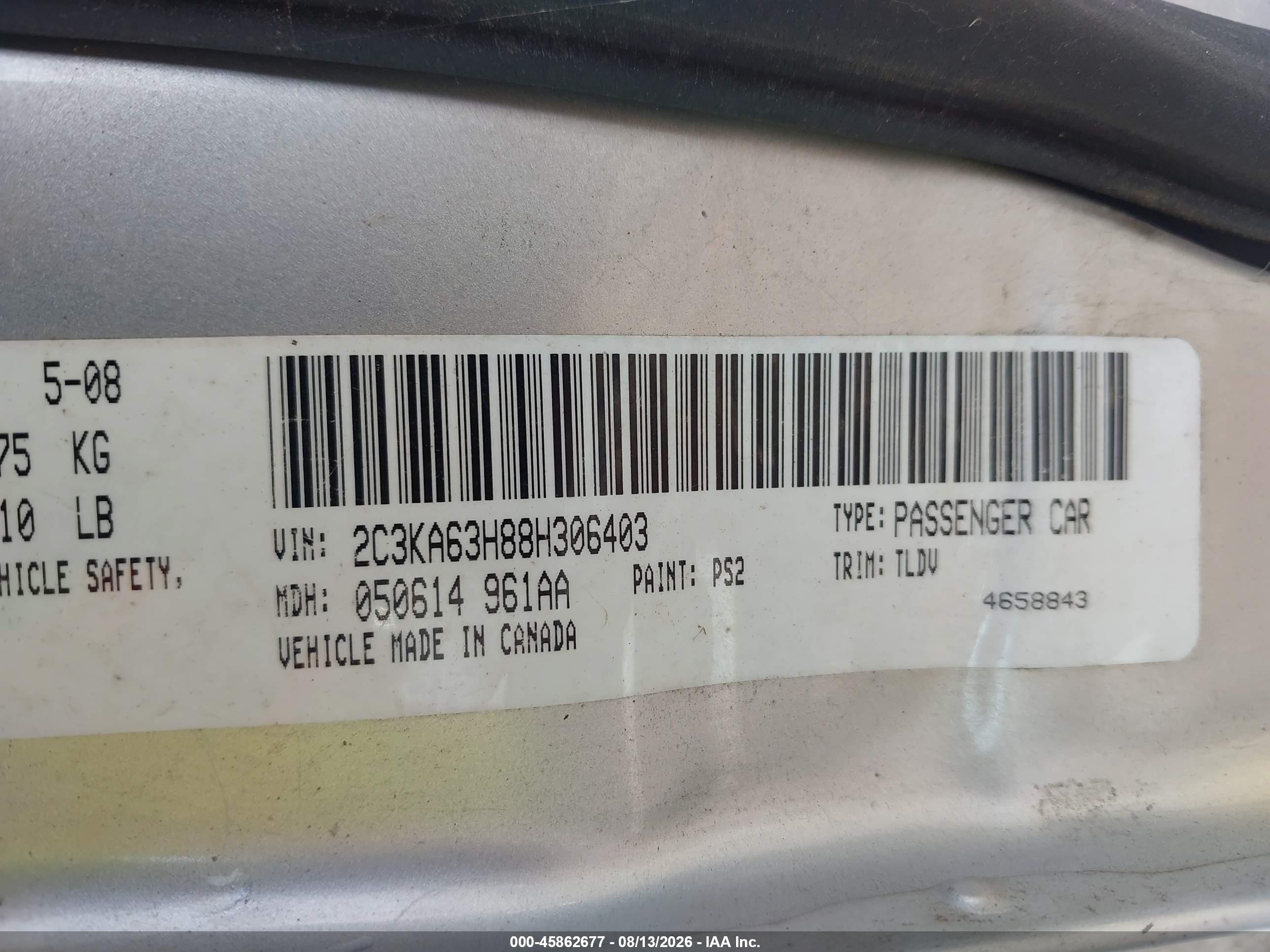 2008 Chrysler 300c Hemi Silver vin: 2C3KA63H88H306403