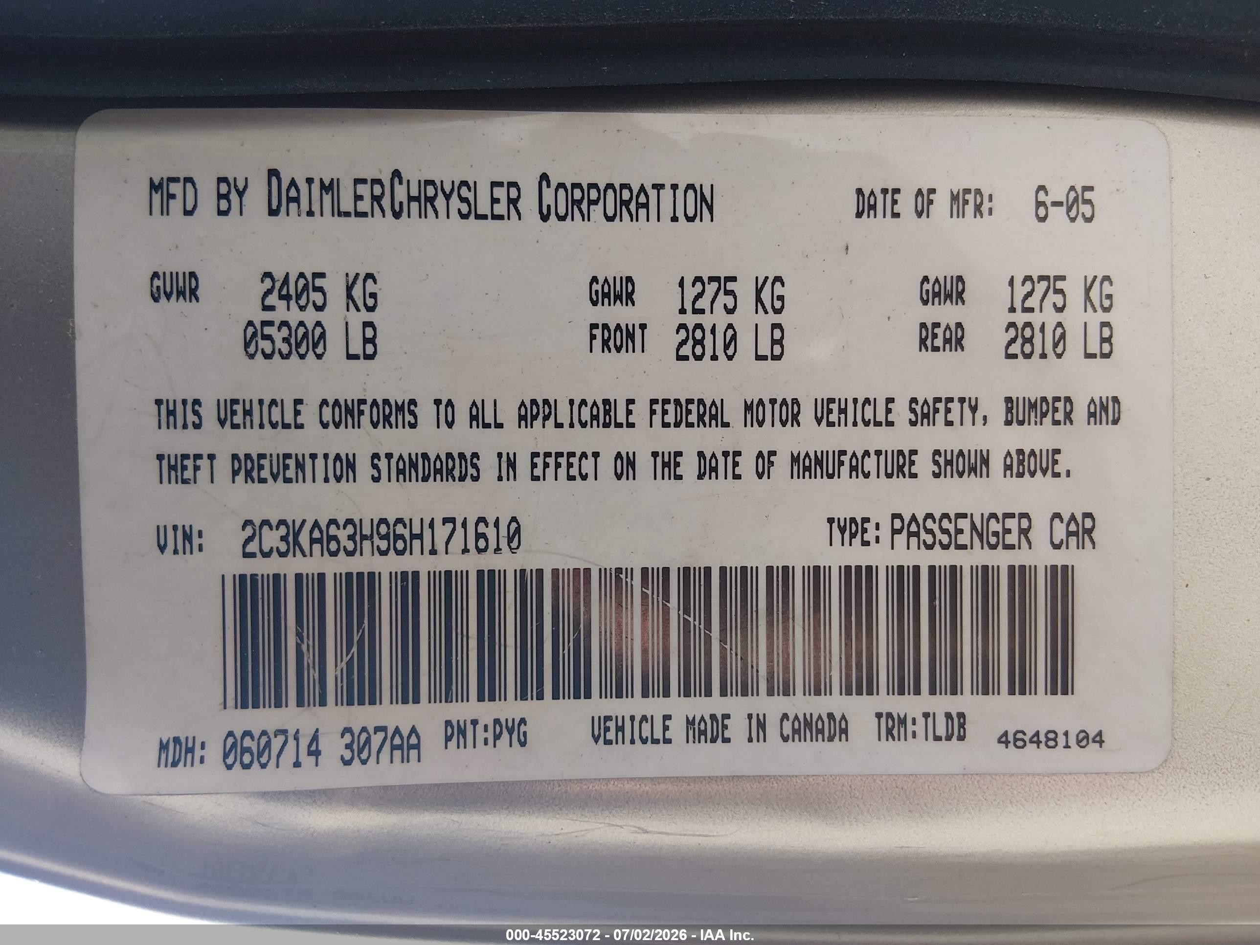 2006 Chrysler 300c   Золотой vin: 2C3KA63H96H171610