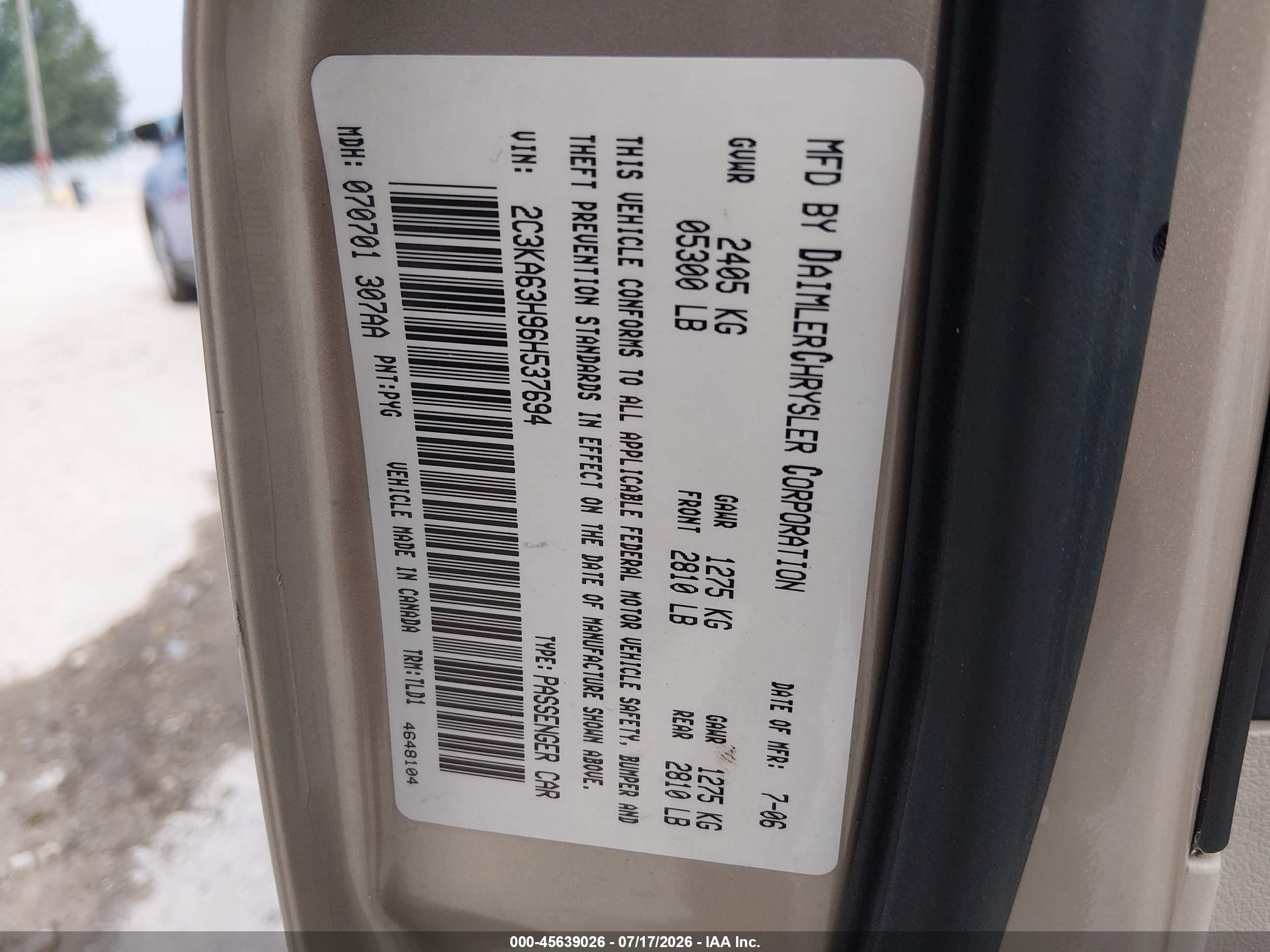 2006 Chrysler 300c   Золотой vin: 2C3KA63H96H537694