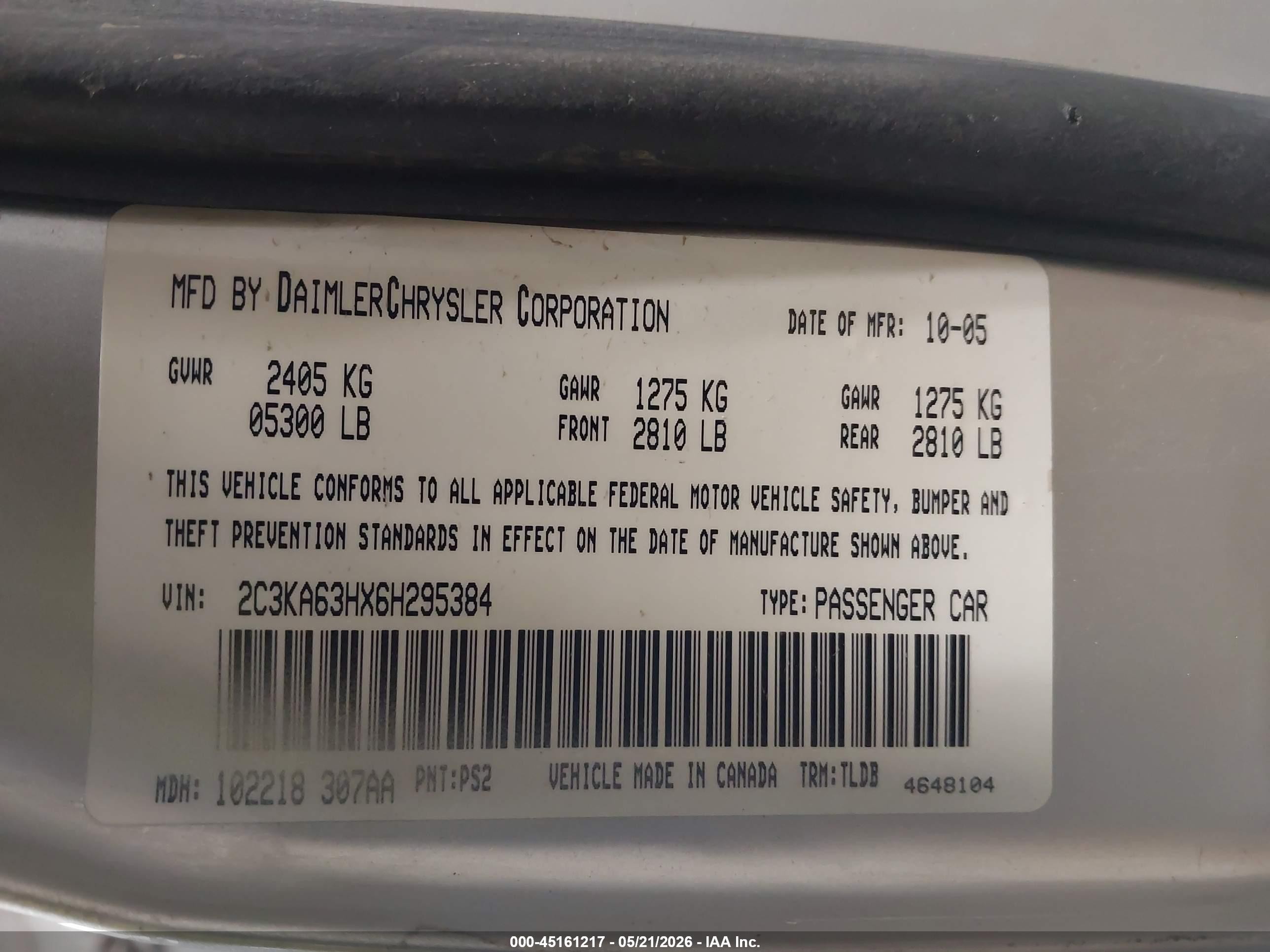 2006 Chrysler 300c   Silver vin: 2C3KA63HX6H295384