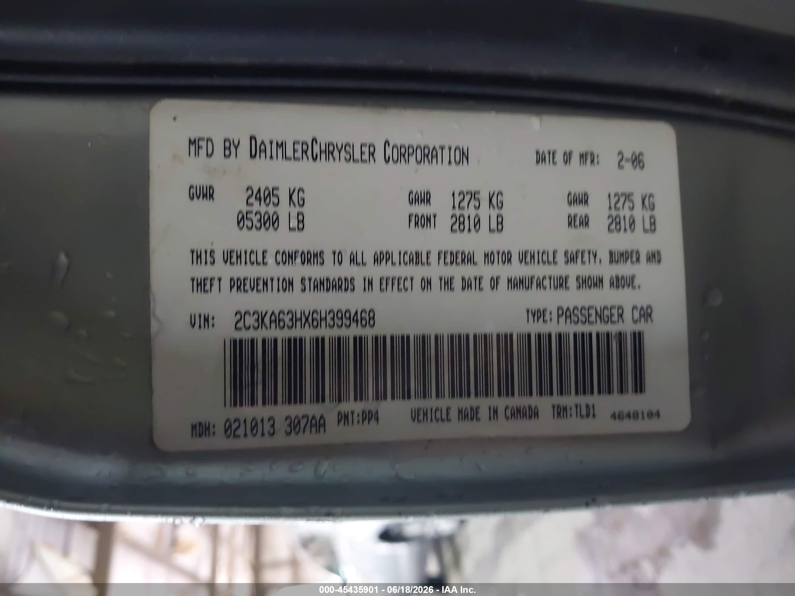 2006 Chrysler 300c   Gray vin: 2C3KA63HX6H399468
