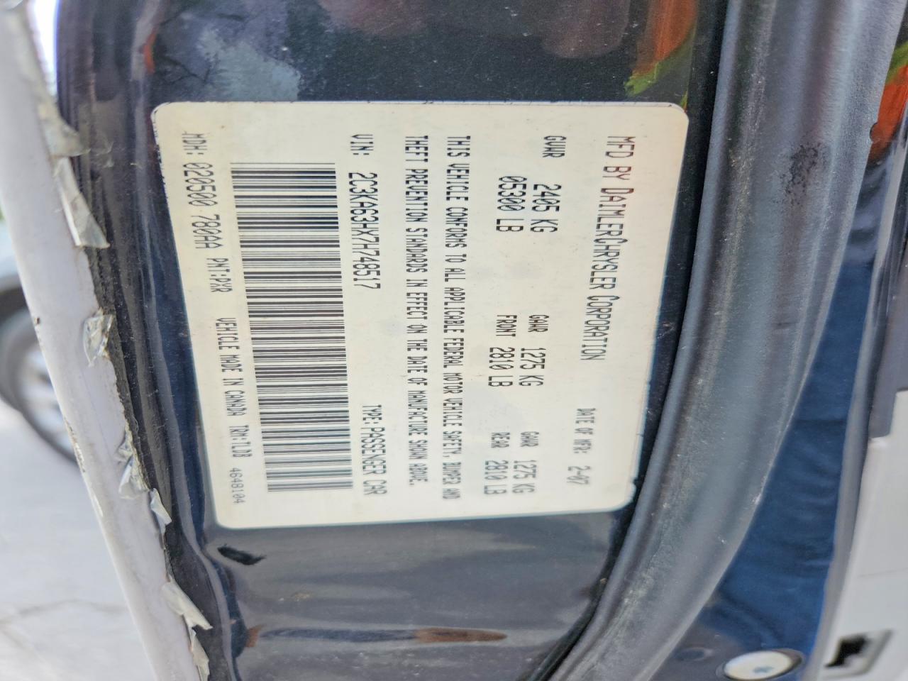 2007 Chrysler 300c Black vin: 2C3KA63HX7H748517