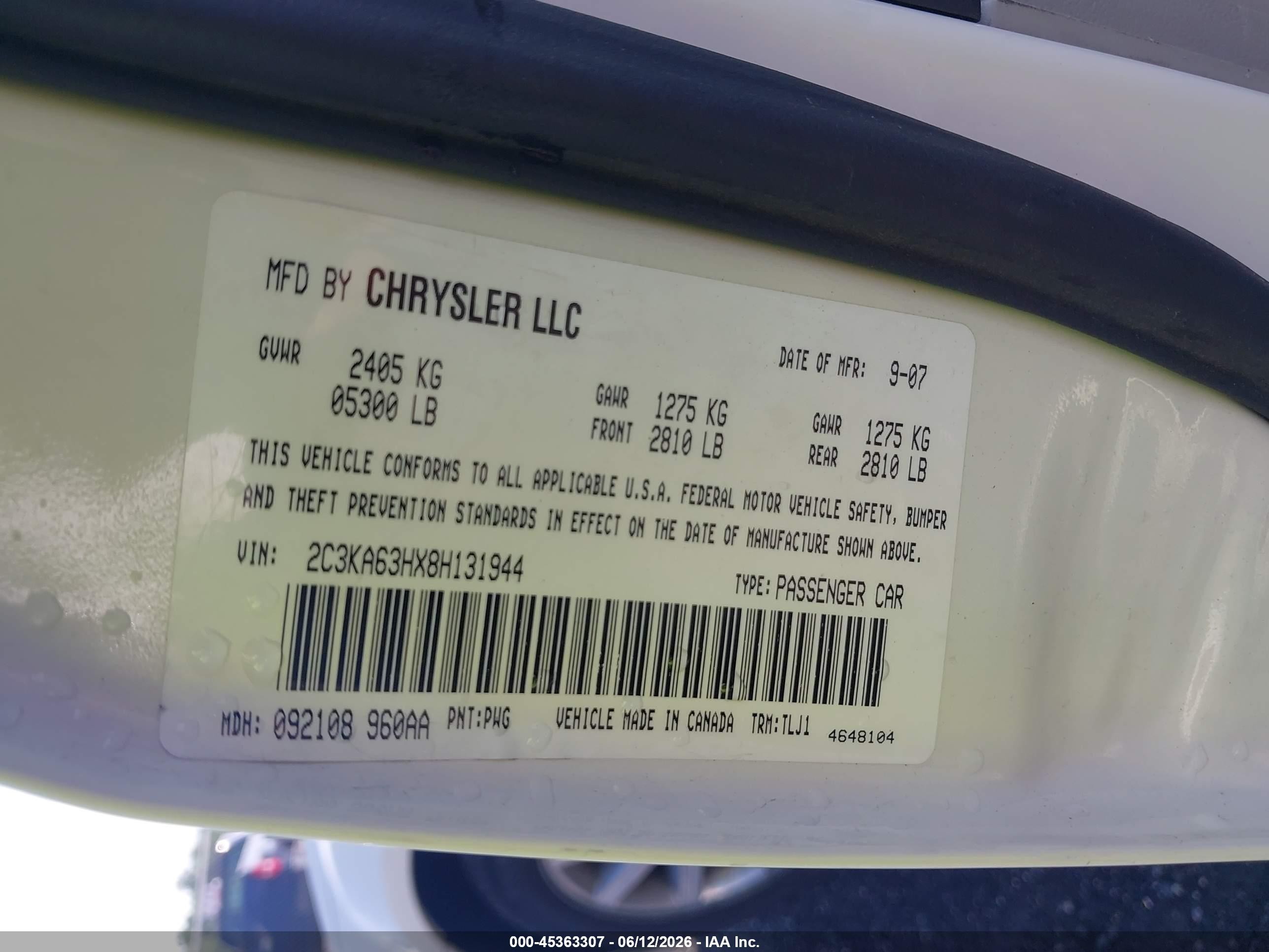 2008 Chrysler 300c Hemi Cream vin: 2C3KA63HX8H131944