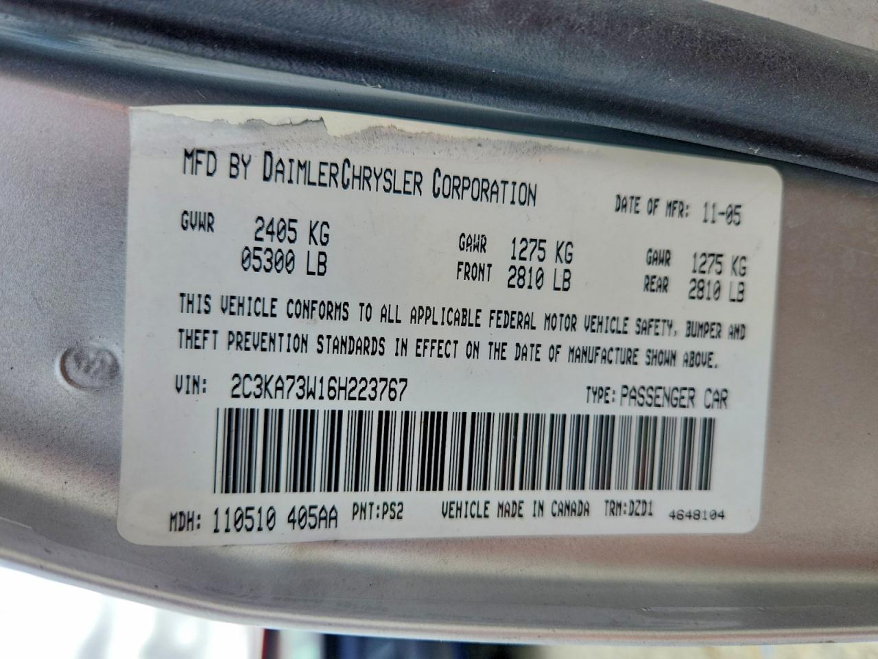 2006 Chrysler 300c Srt-8 Silver vin: 2C3KA73W16H223767