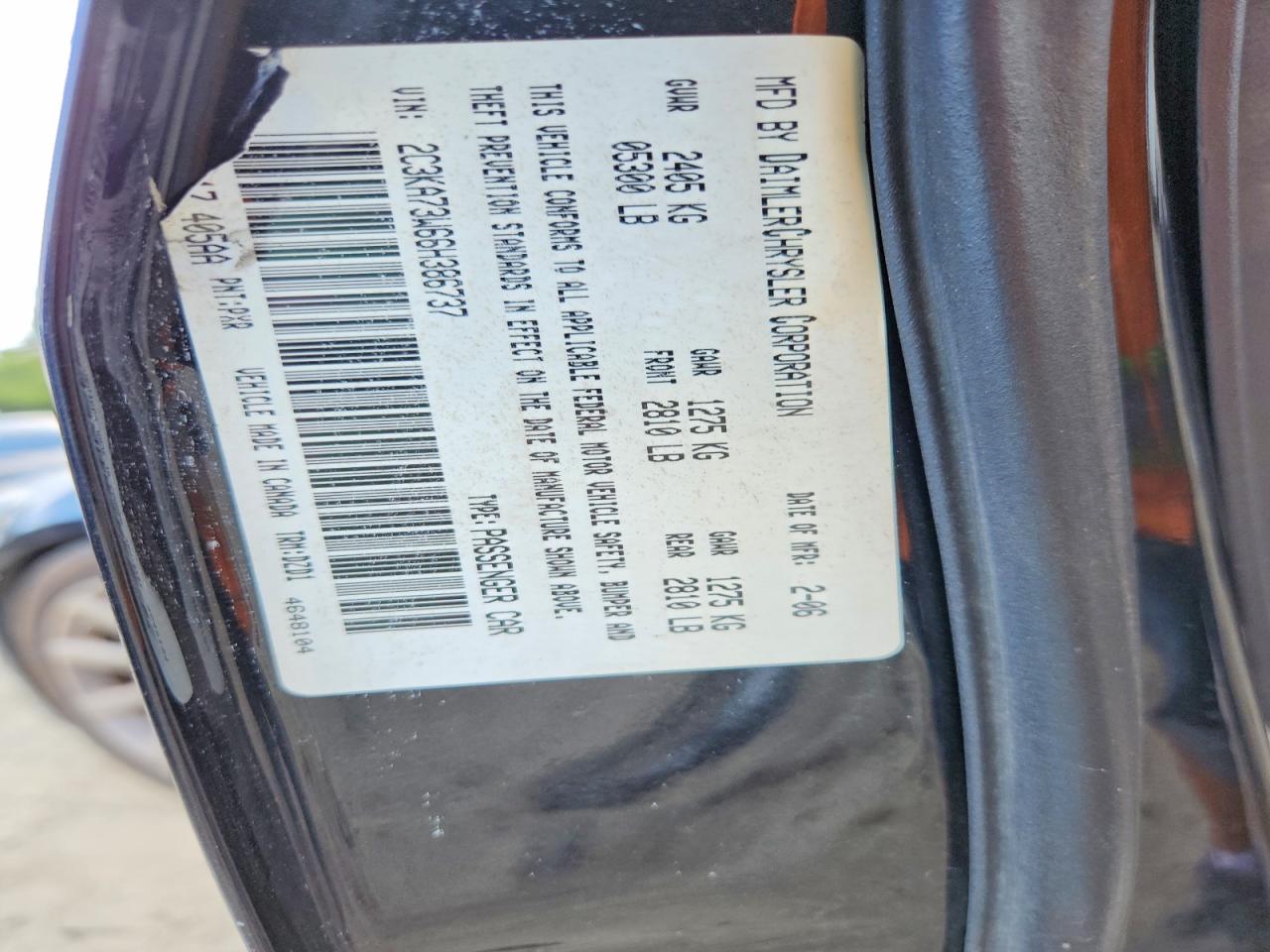 2006 Chrysler 300c Srt-8 Черный vin: 2C3KA73W66H386737