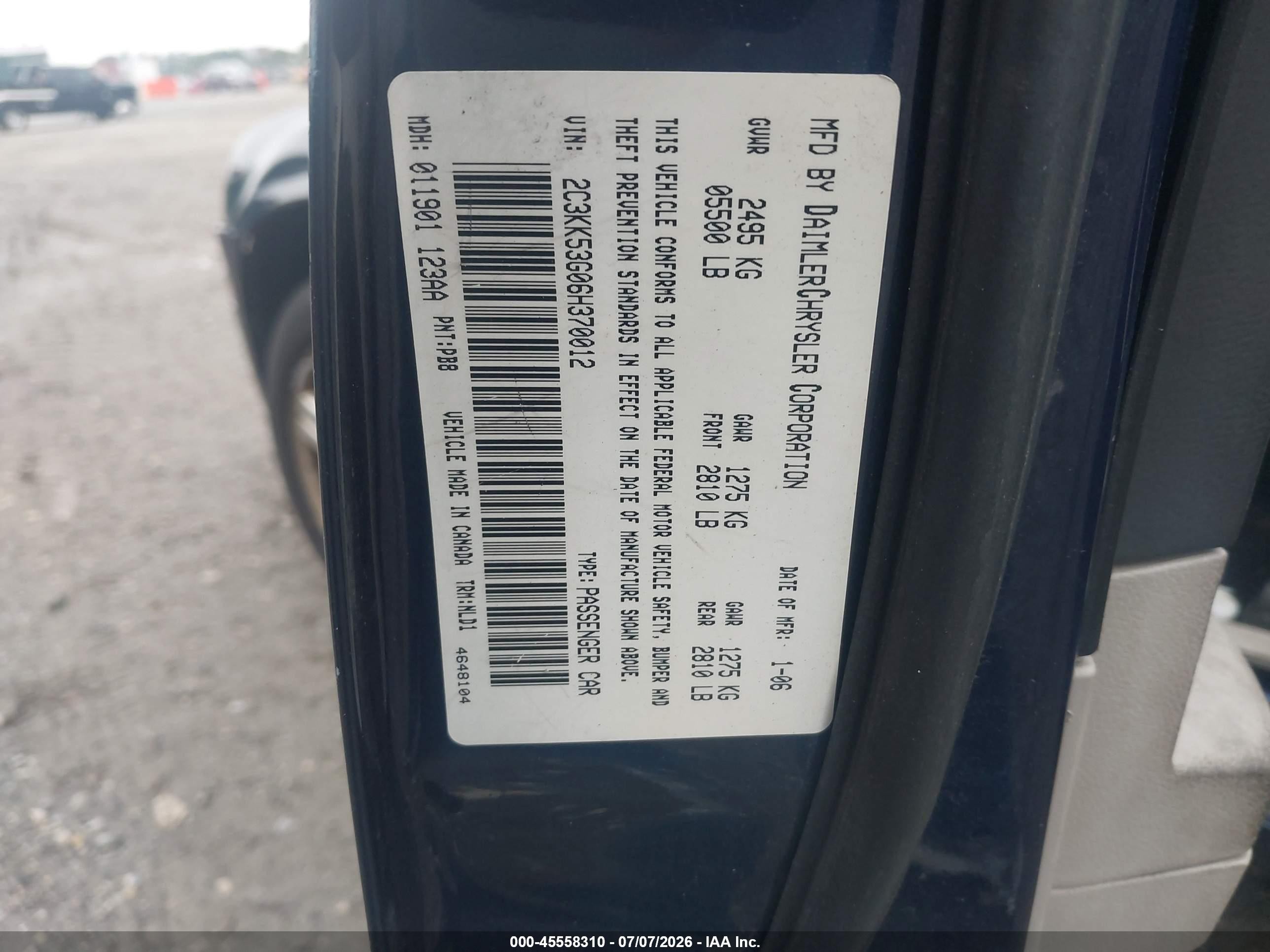 2006 Chrysler 300 Touring Dark Blue vin: 2C3KK53G06H370012