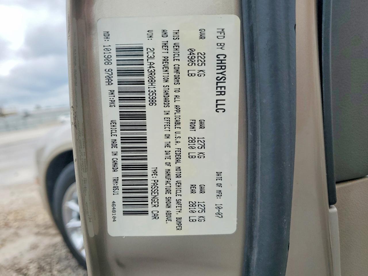 2008 Chrysler 300 Lx Beige vin: 2C3LA43R08H135986