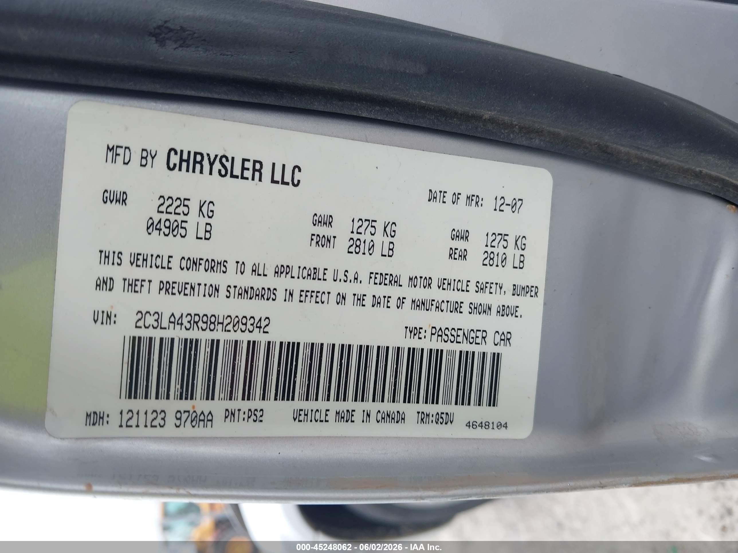 2008 Chrysler 300 Lx Silver vin: 2C3LA43R98H209342