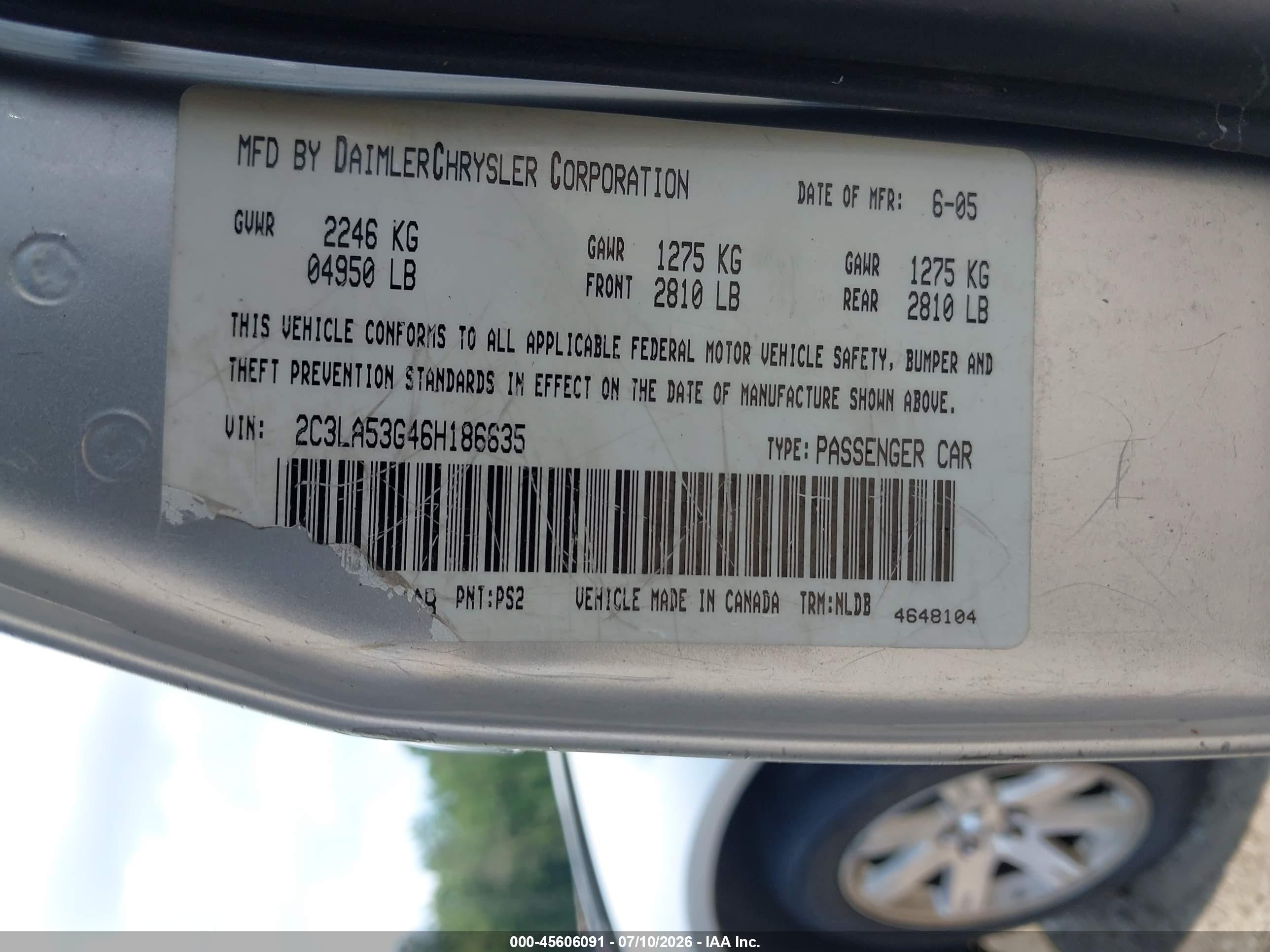 2006 Chrysler 300 Touring Silver vin: 2C3LA53G46H186635
