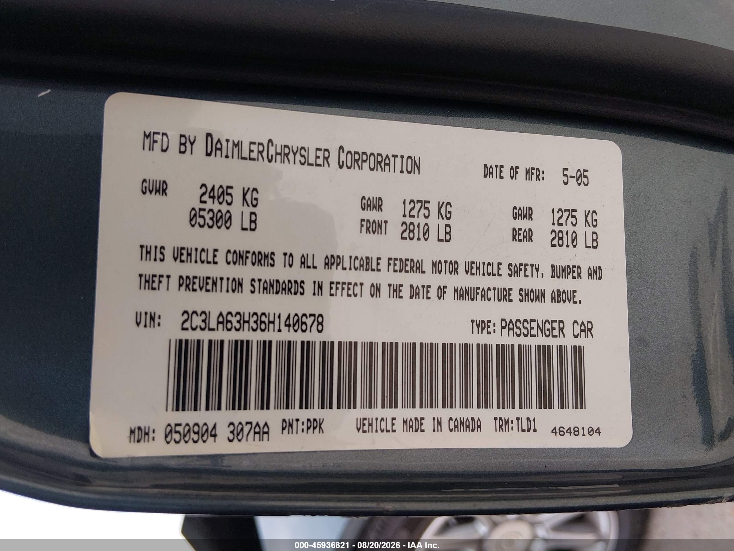 2006 Chrysler 300c   Серый vin: 2C3LA63H36H140678