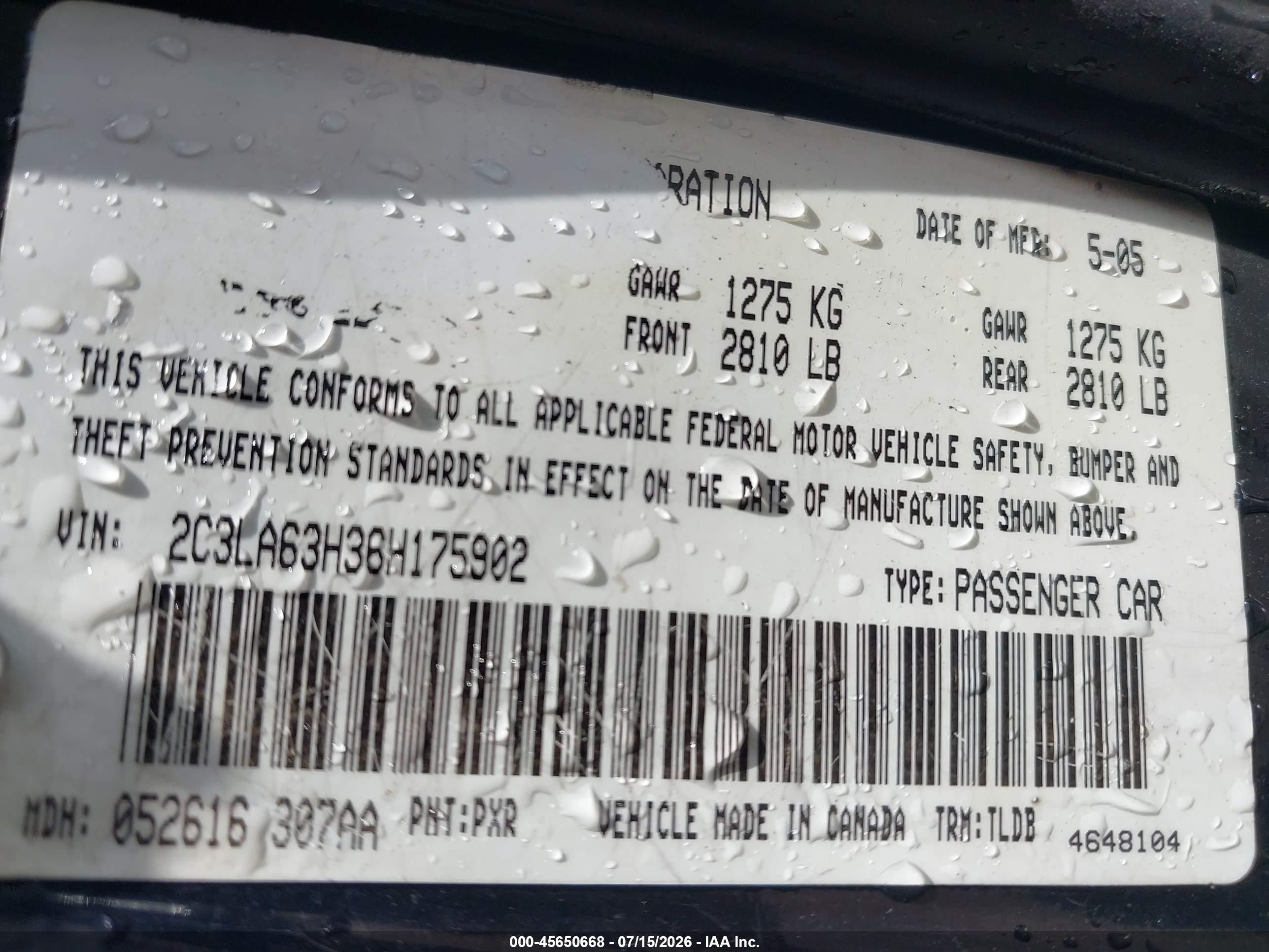 2006 Chrysler 300c   Серый vin: 2C3LA63H36H175902