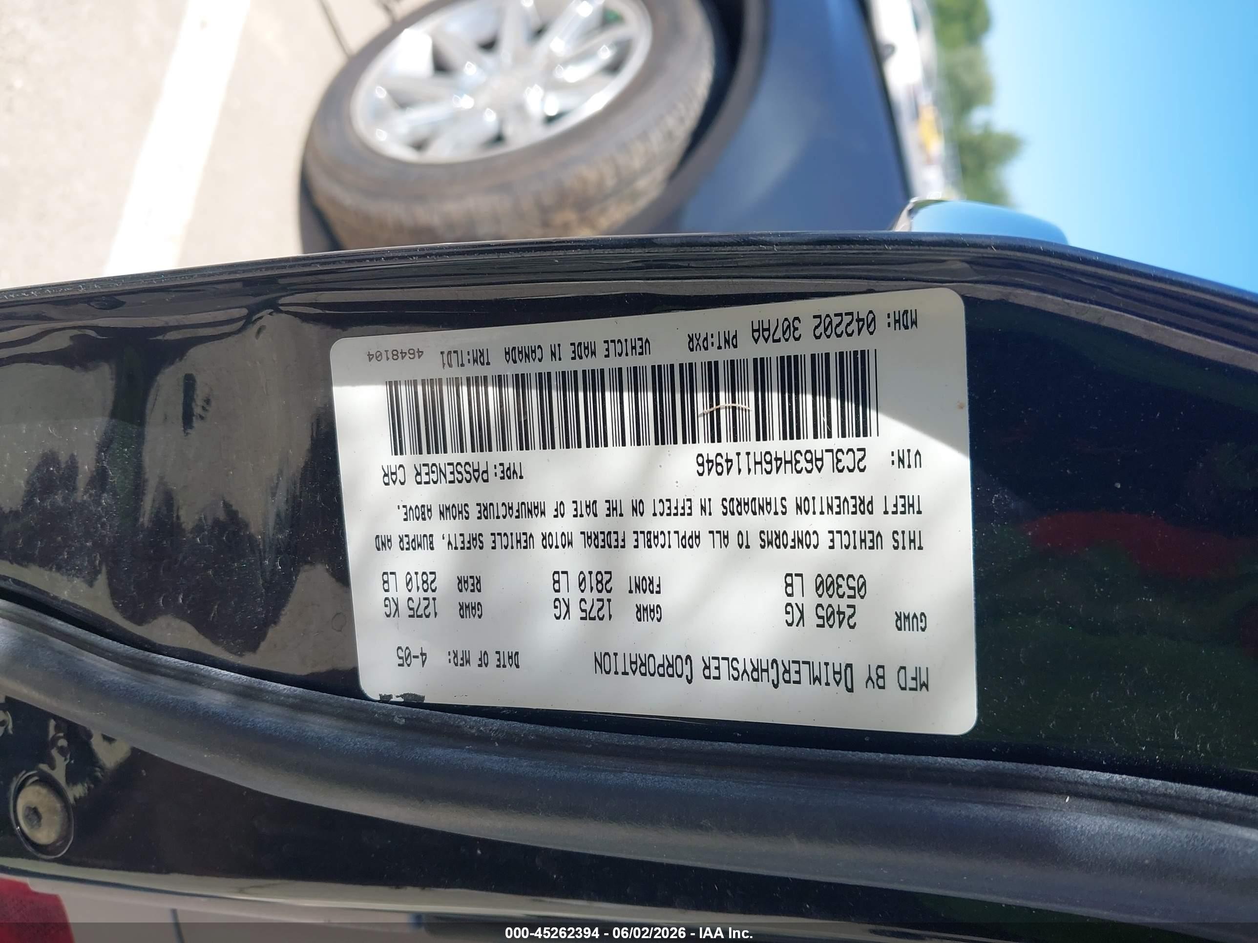 2006 Chrysler 300c   Black vin: 2C3LA63H46H114946