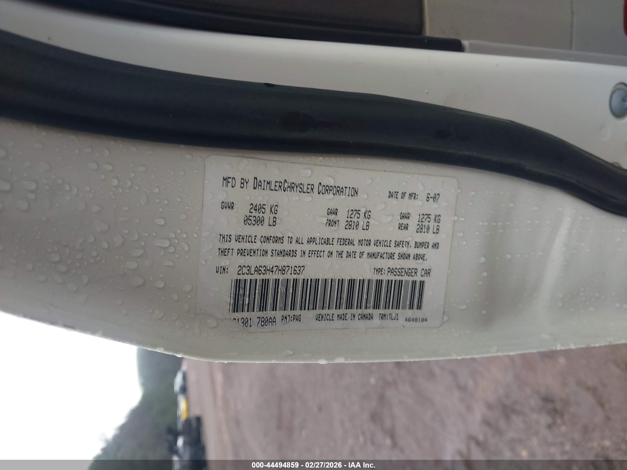 2007 Chrysler 300c   Cream vin: 2C3LA63H47H871637