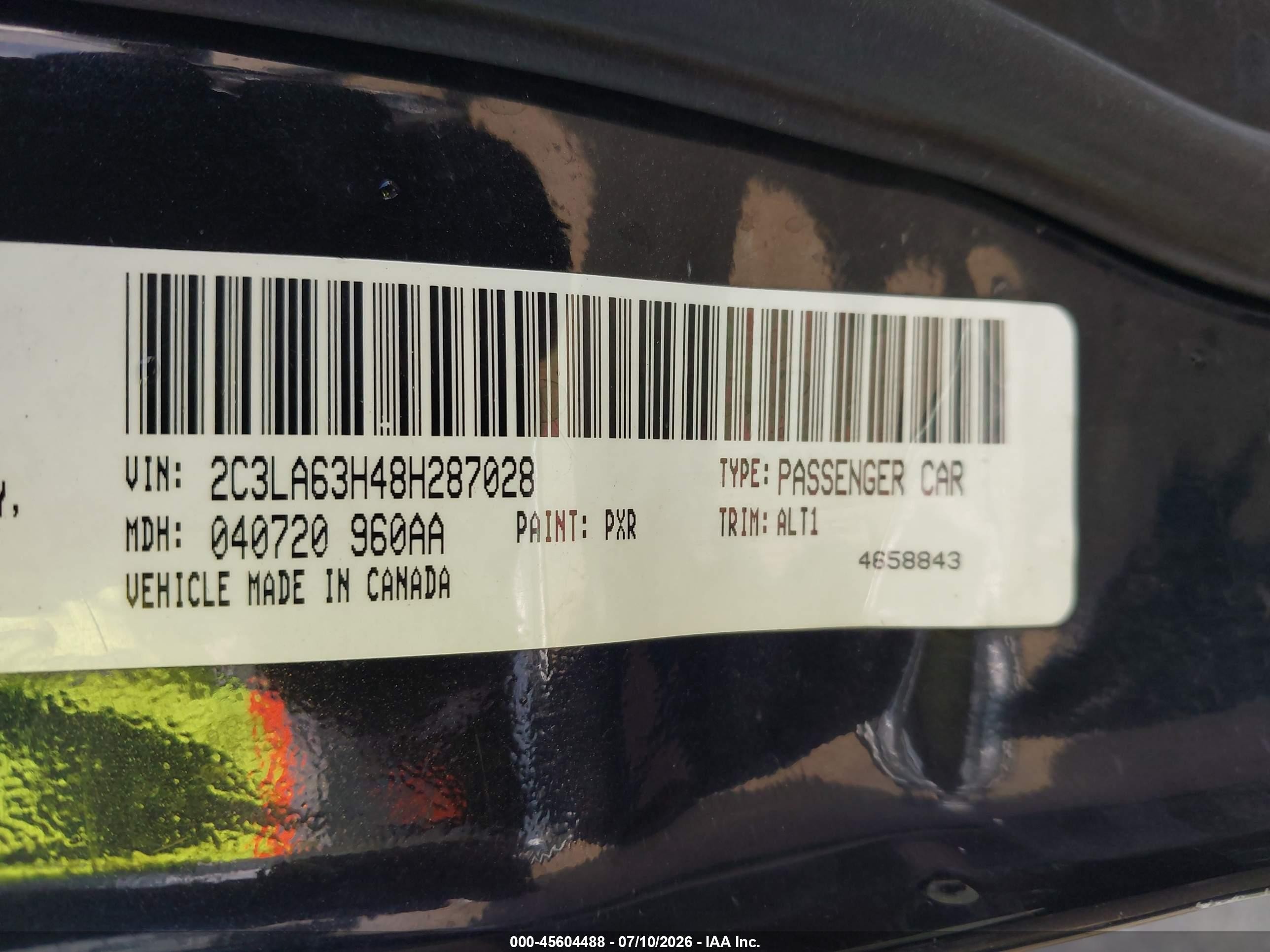 2008 Chrysler 300c Hemi Black vin: 2C3LA63H48H287028