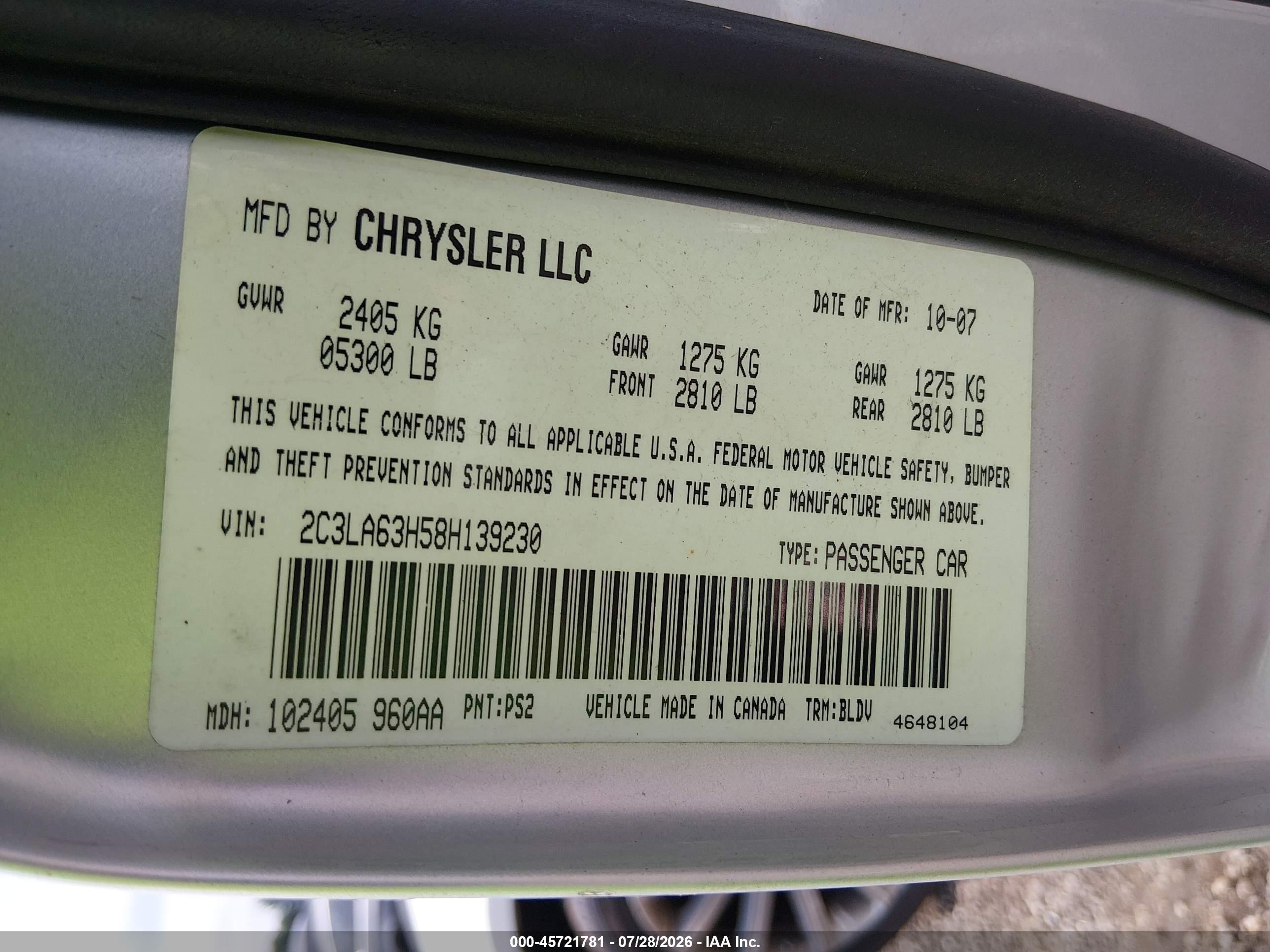 2008 Chrysler 300c Hemi Silver vin: 2C3LA63H58H139230
