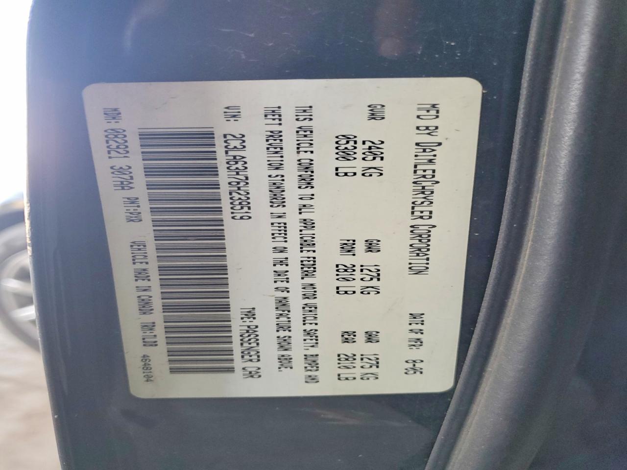 2006 Chrysler 300c Black vin: 2C3LA63H76H239519