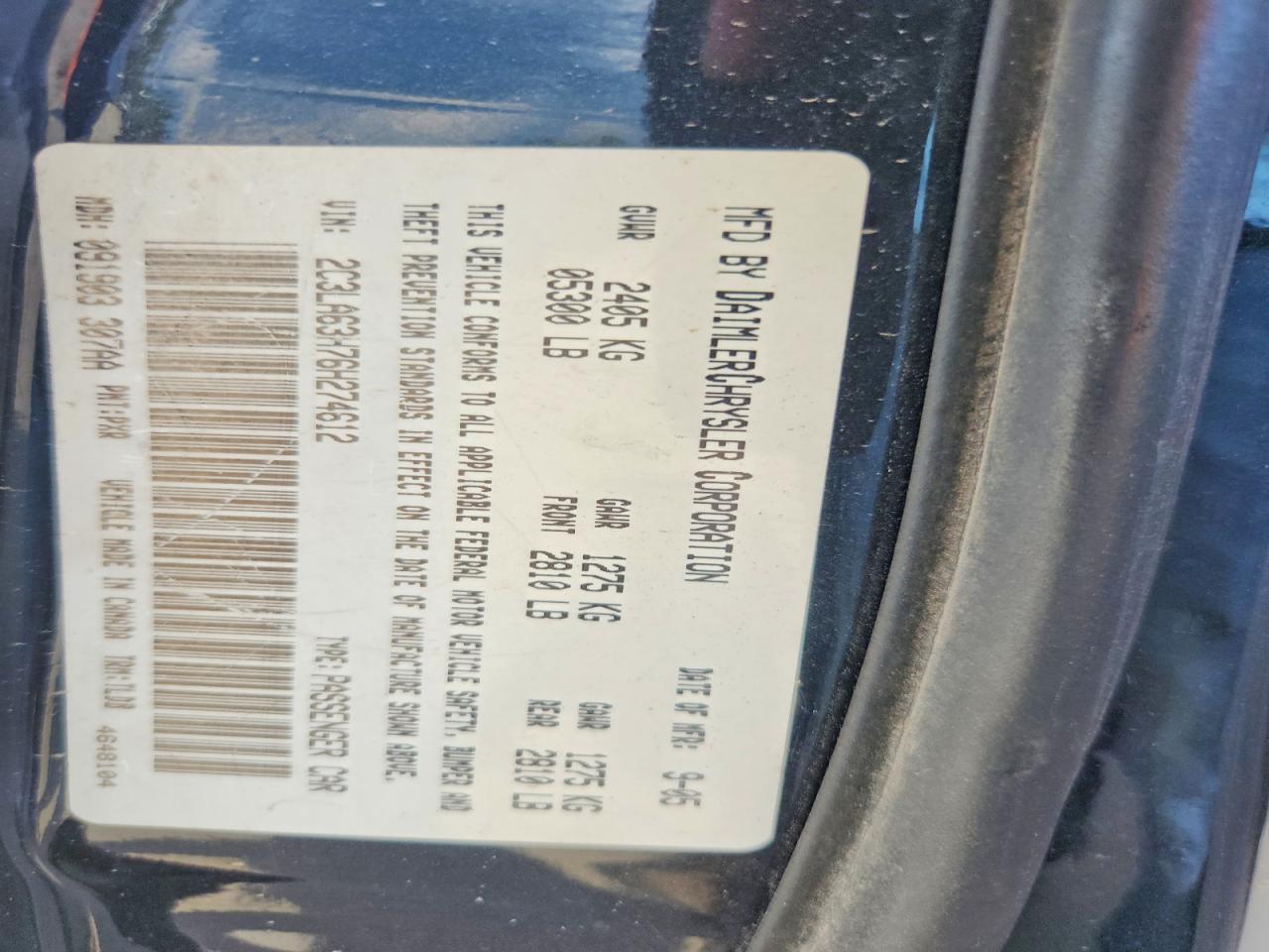 2006 Chrysler 300c Black vin: 2C3LA63H76H274612