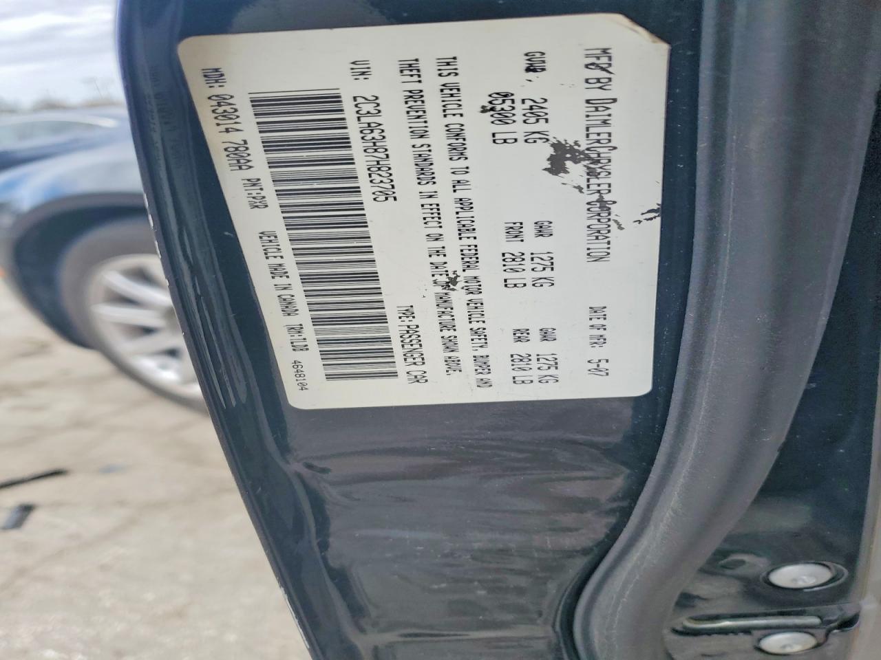 2007 Chrysler 300c Black vin: 2C3LA63H87H823705