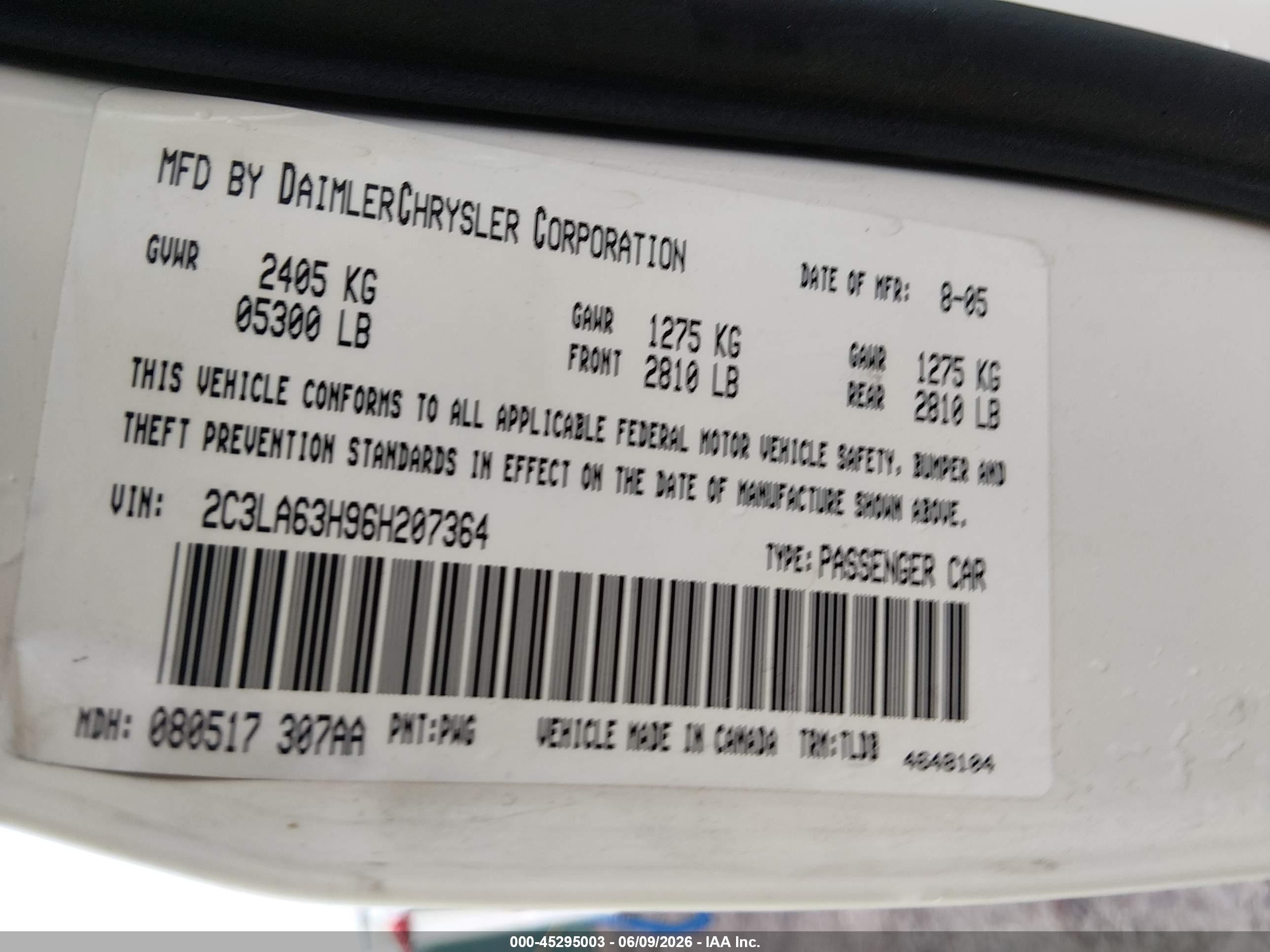 2006 Chrysler 300c   Tan vin: 2C3LA63H96H207364