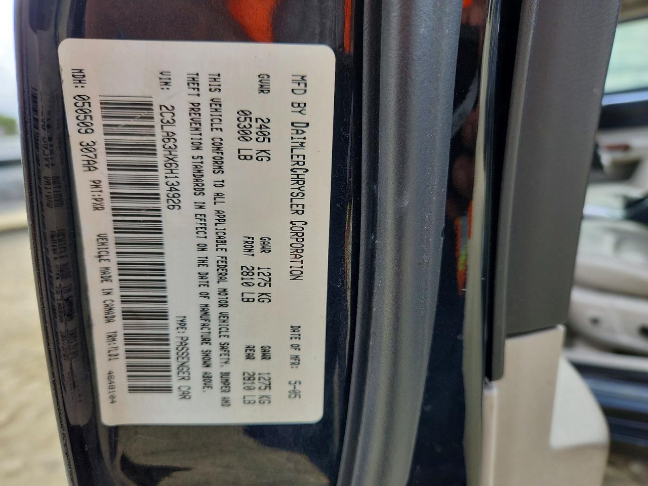 2006 Chrysler 300c Черный vin: 2C3LA63HX6H134926