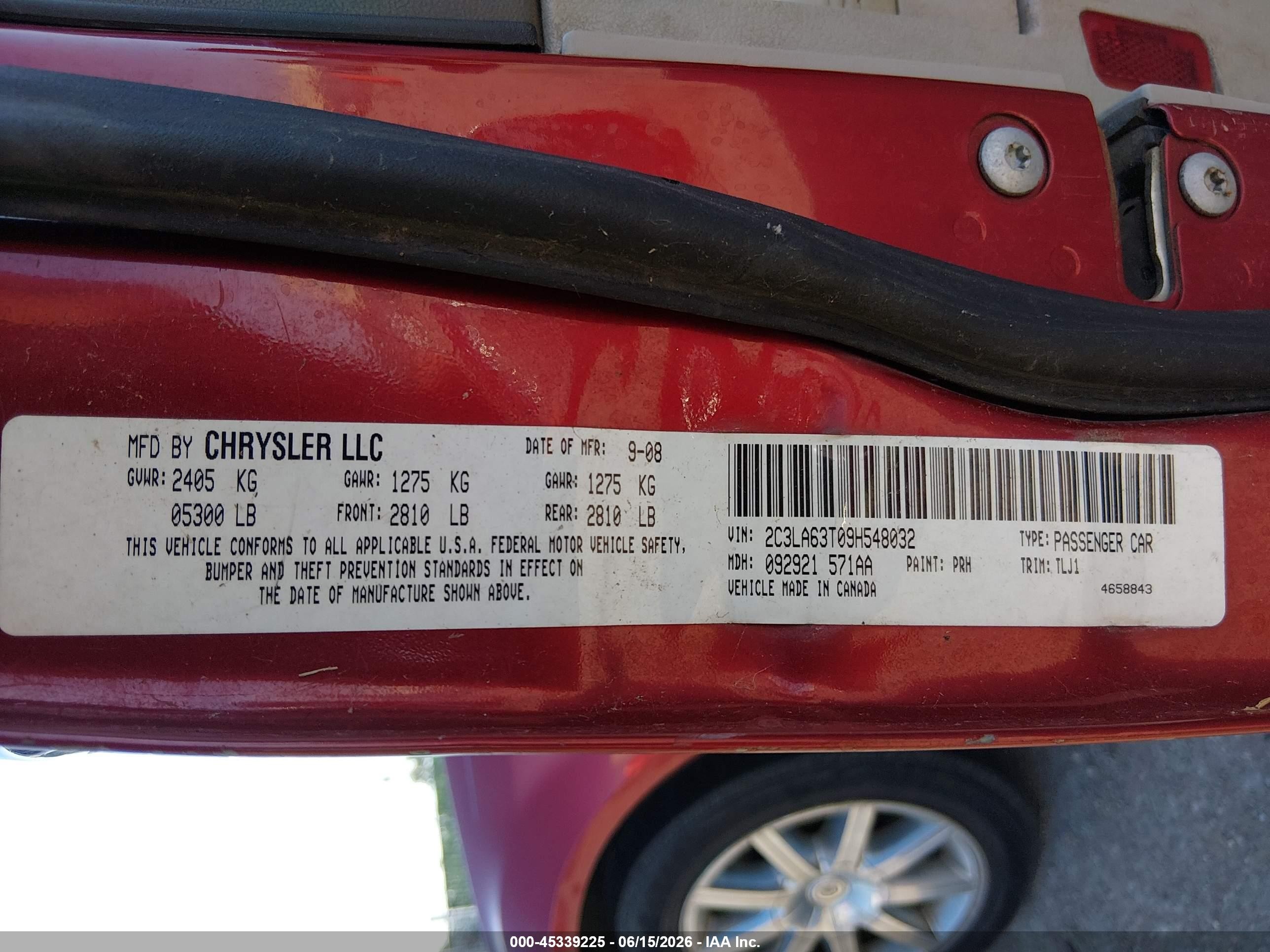 2009 Chrysler 300c Hemi Red vin: 2C3LA63T09H548032
